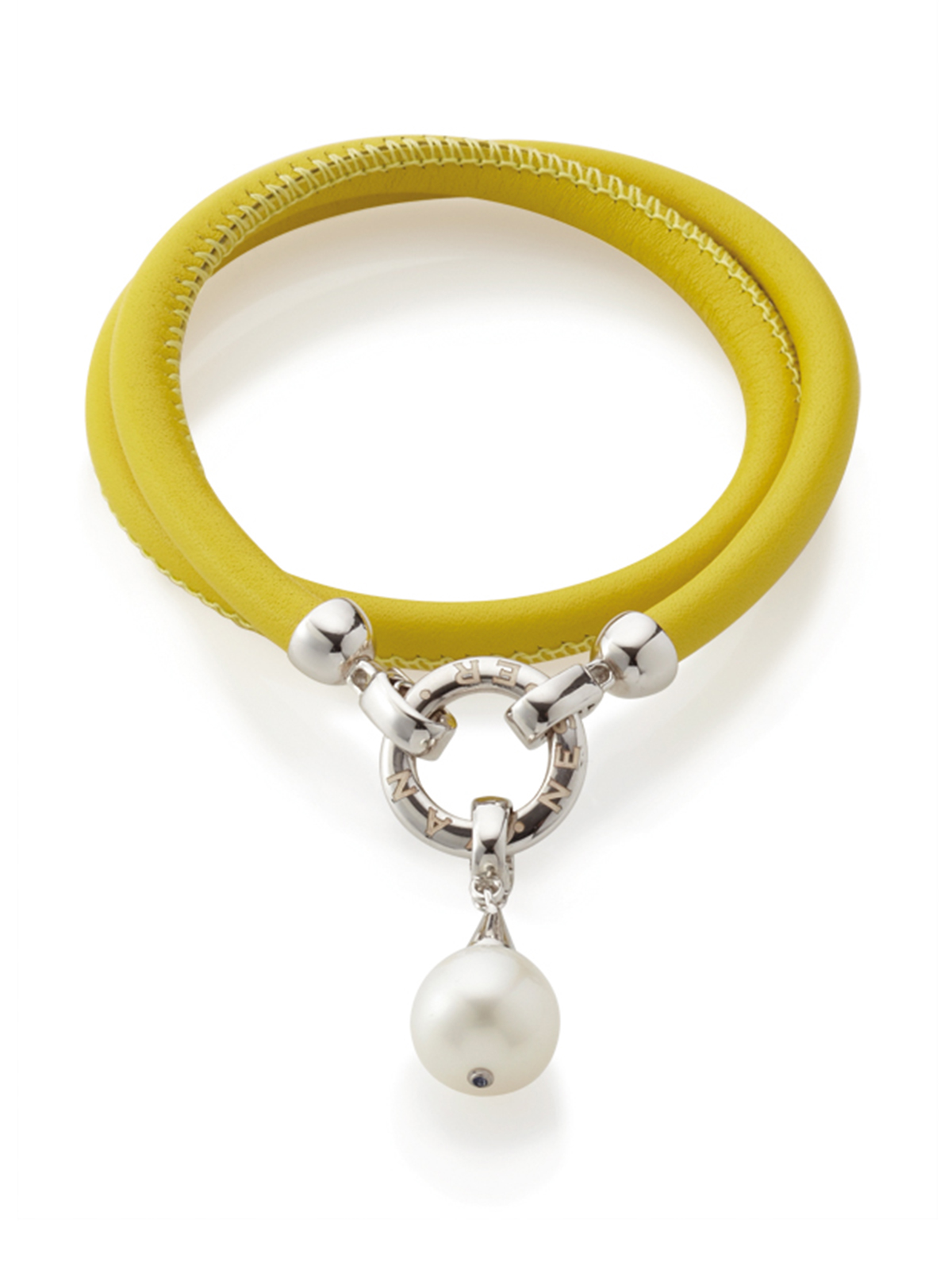 Wandelbares Lederarmband in Gelb mit Südsee Perlenanhänger