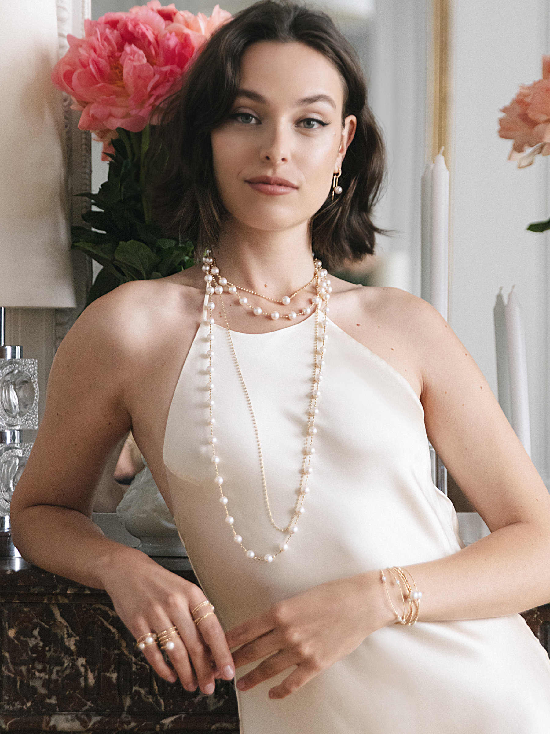 Goldkette mit Akoyaperlen und Slideverschluss