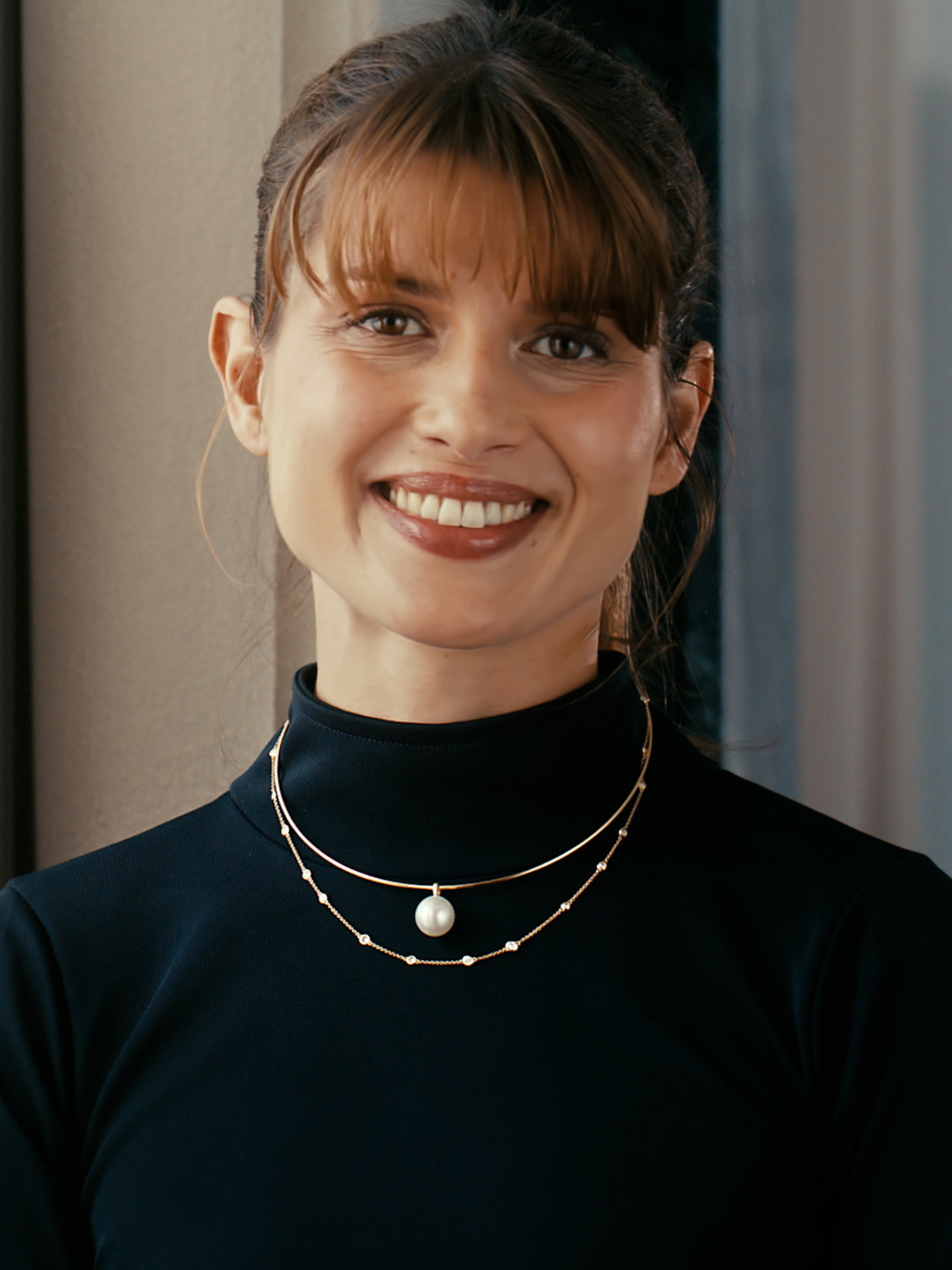 Pearl necklace in yellow gold with diamonds and South Sea pearl