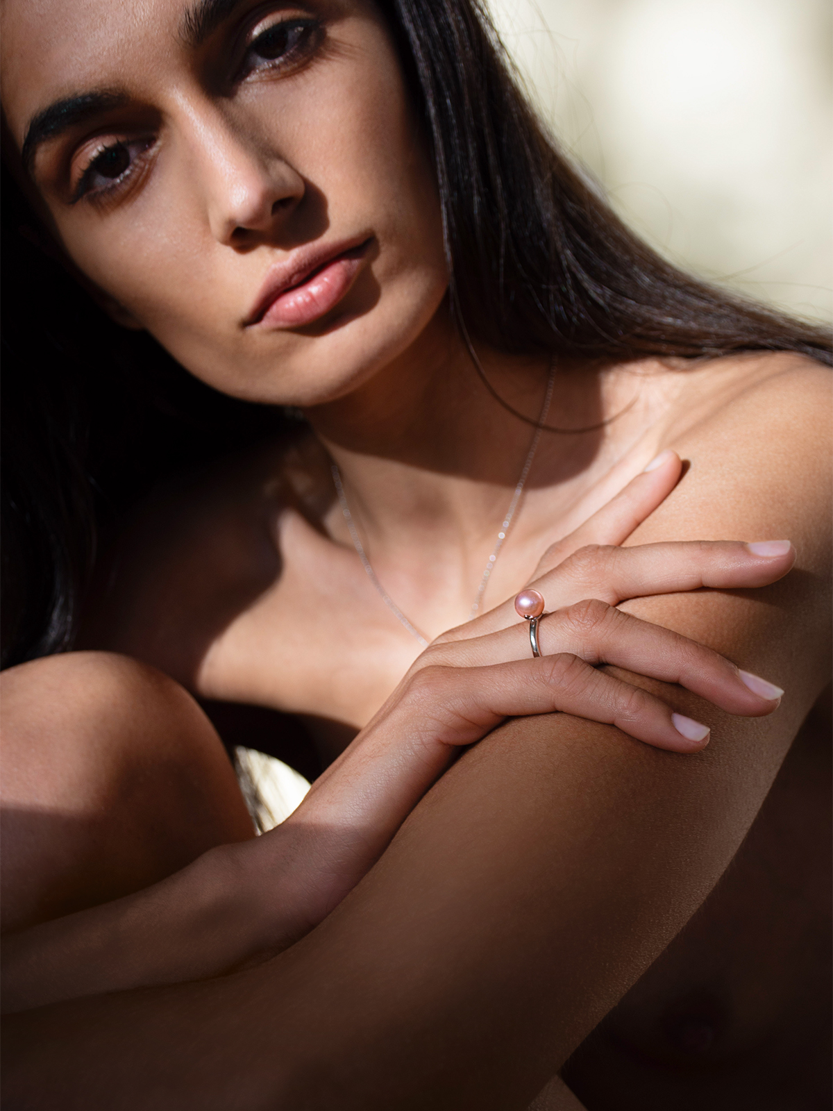 Silver ring with Freshwater pearl in the natural colour rosé