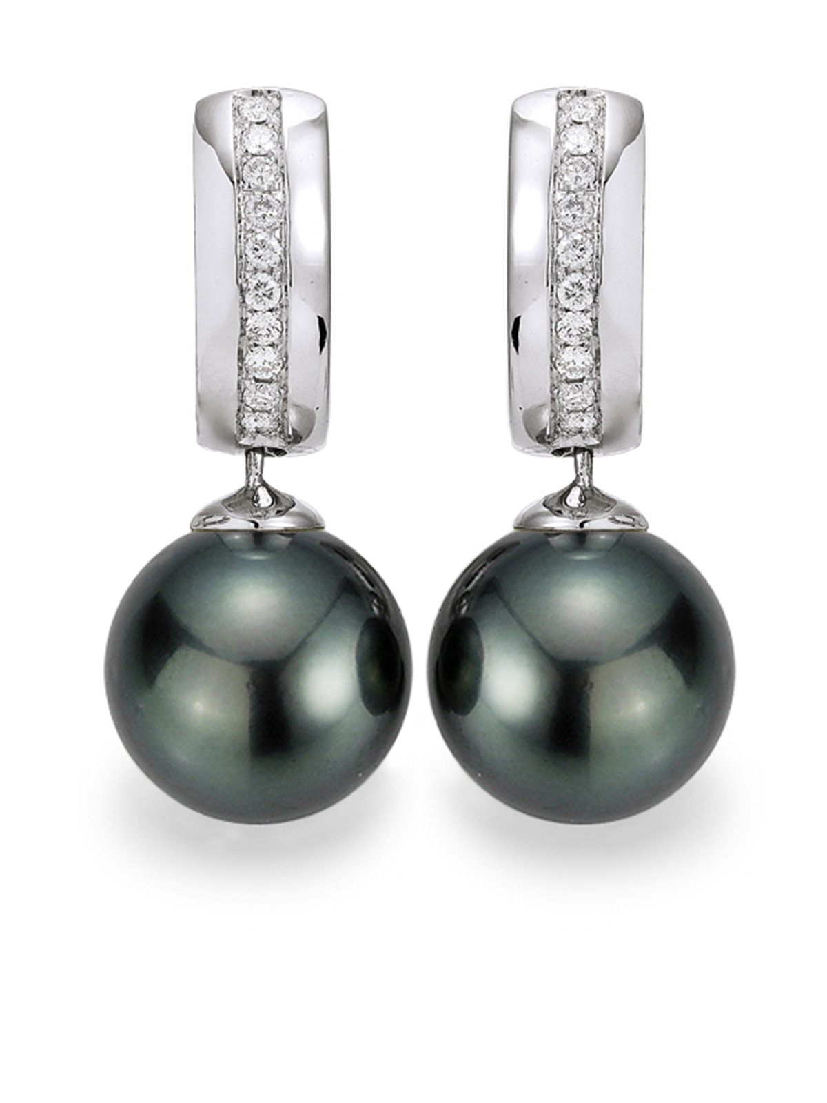 UN177-7 Luxurious diamond creoles with Tahiti  pearls