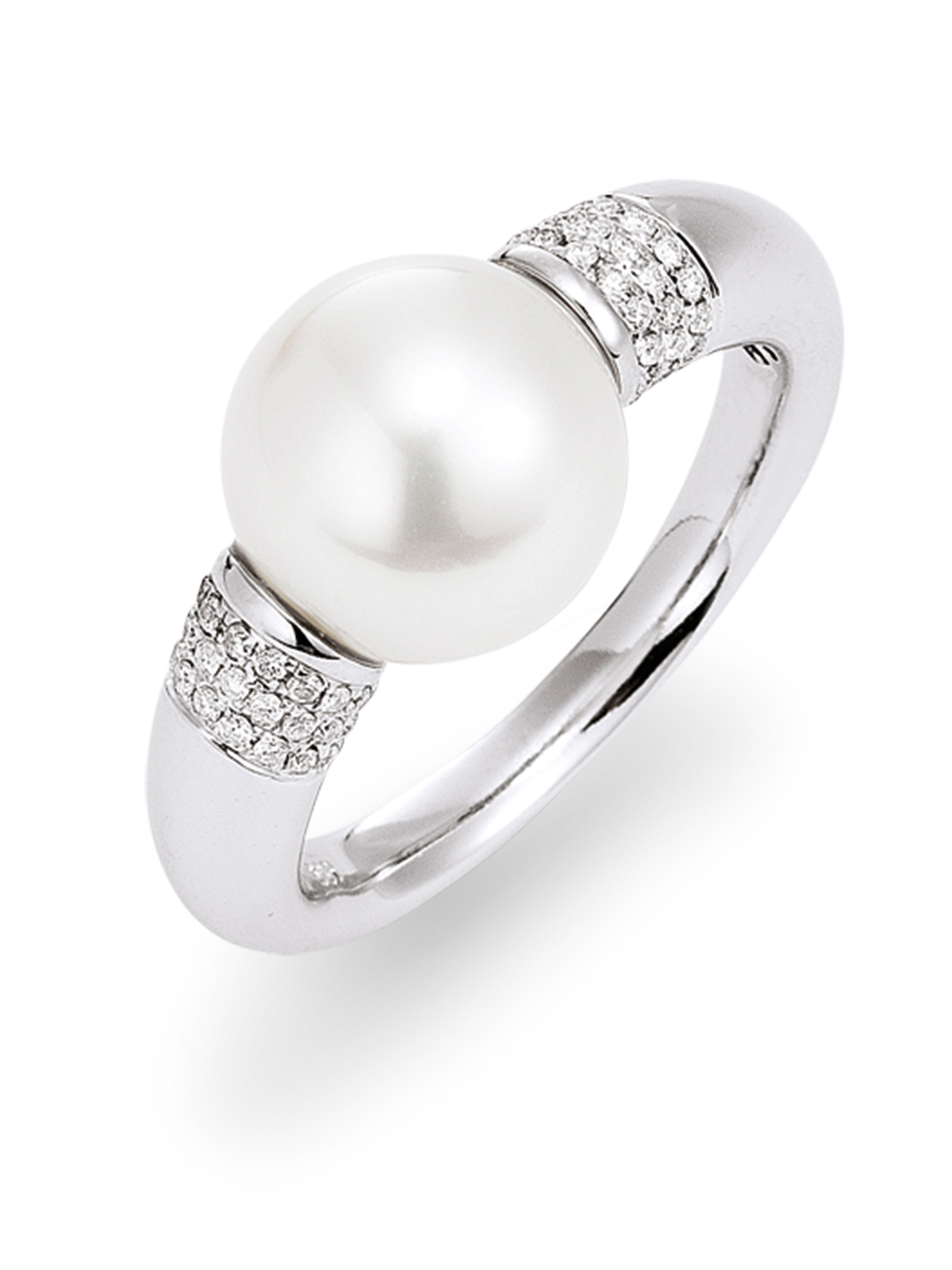 Ring mit Perle in Weißgold mit Brillanten