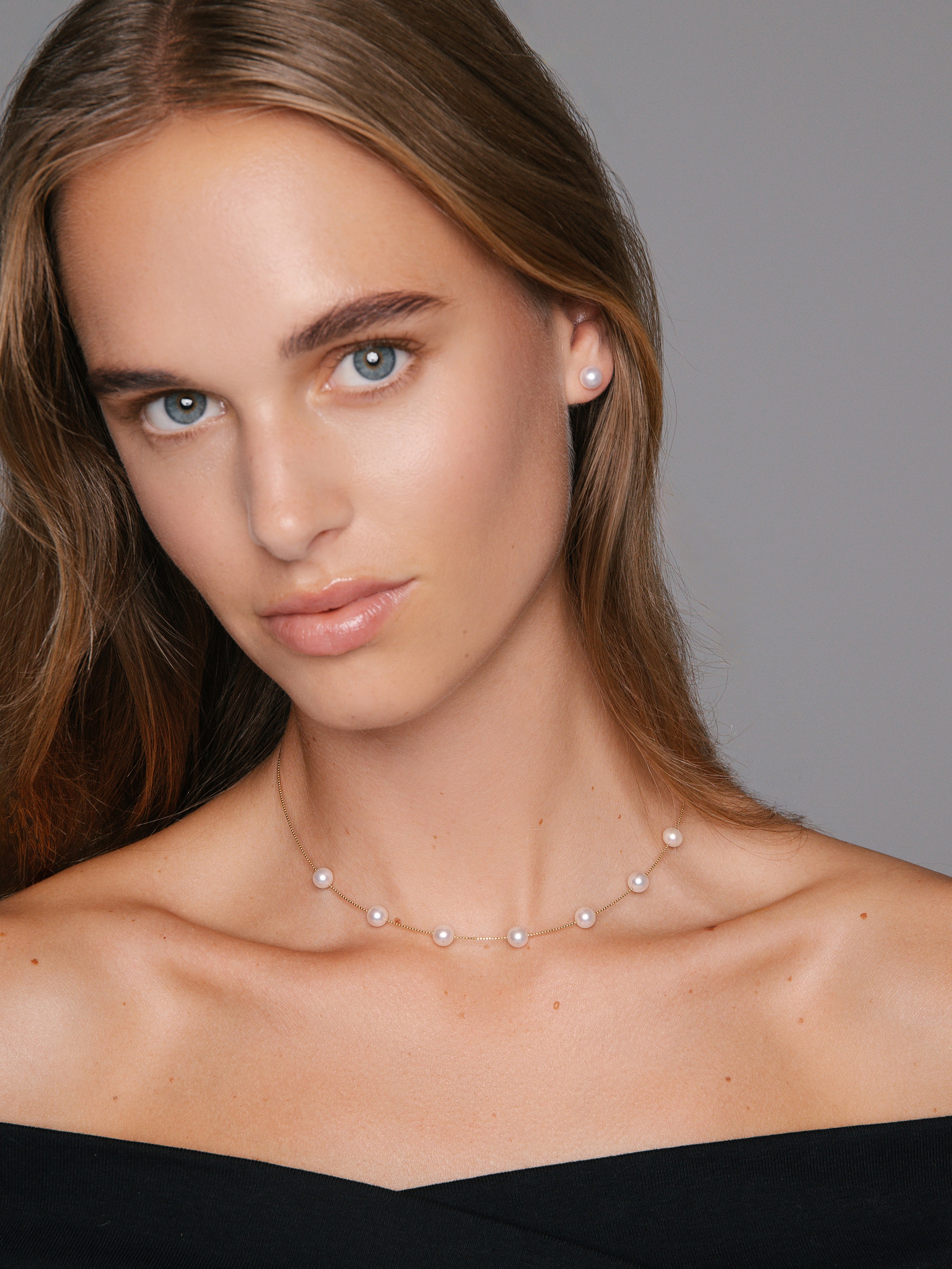 Slim pearl choker with Akoya pearls