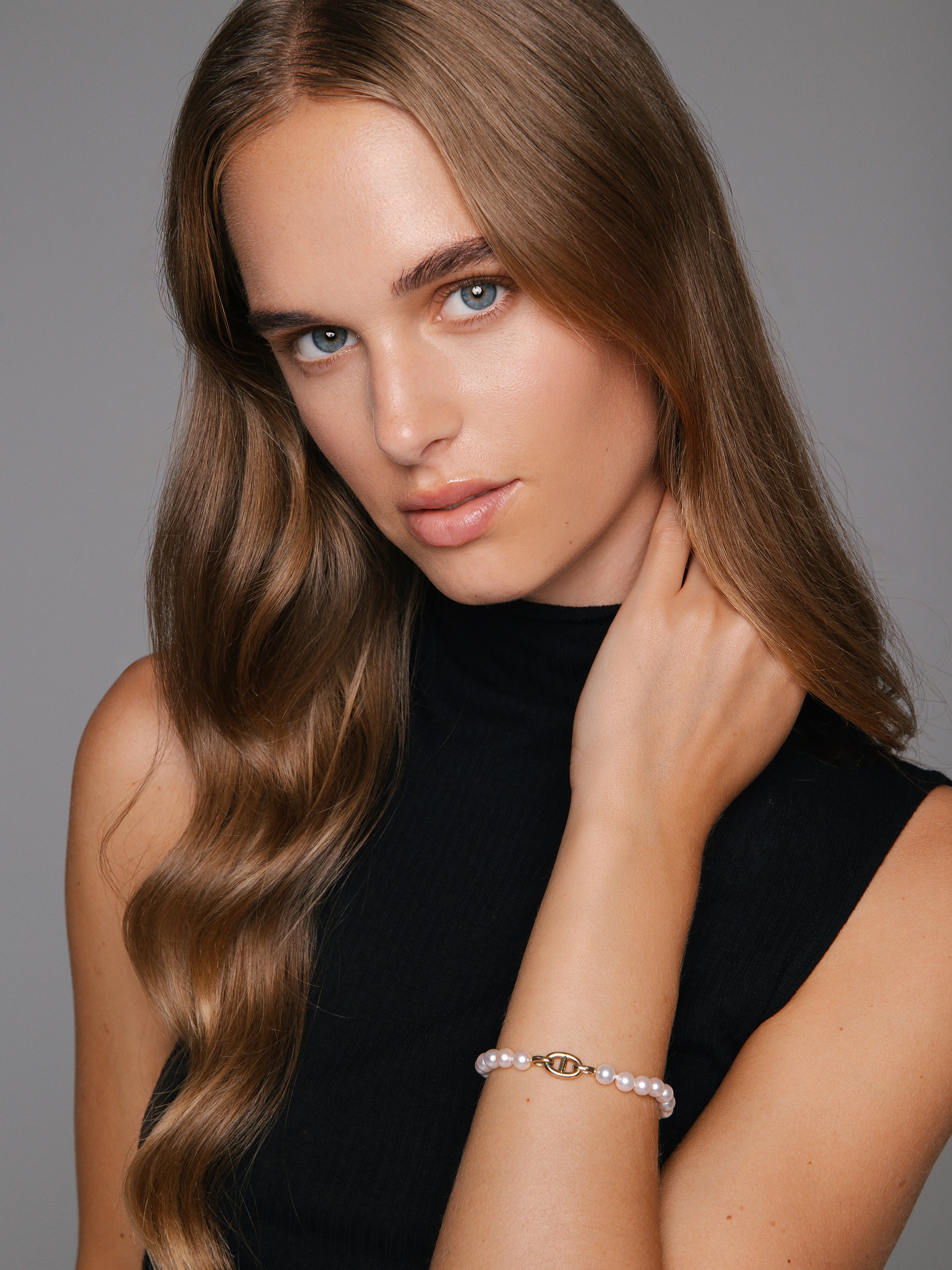 Akoya-Perlenarmband mit Slide-Verschluss und Ankerkettenglied Element in Gelbgold