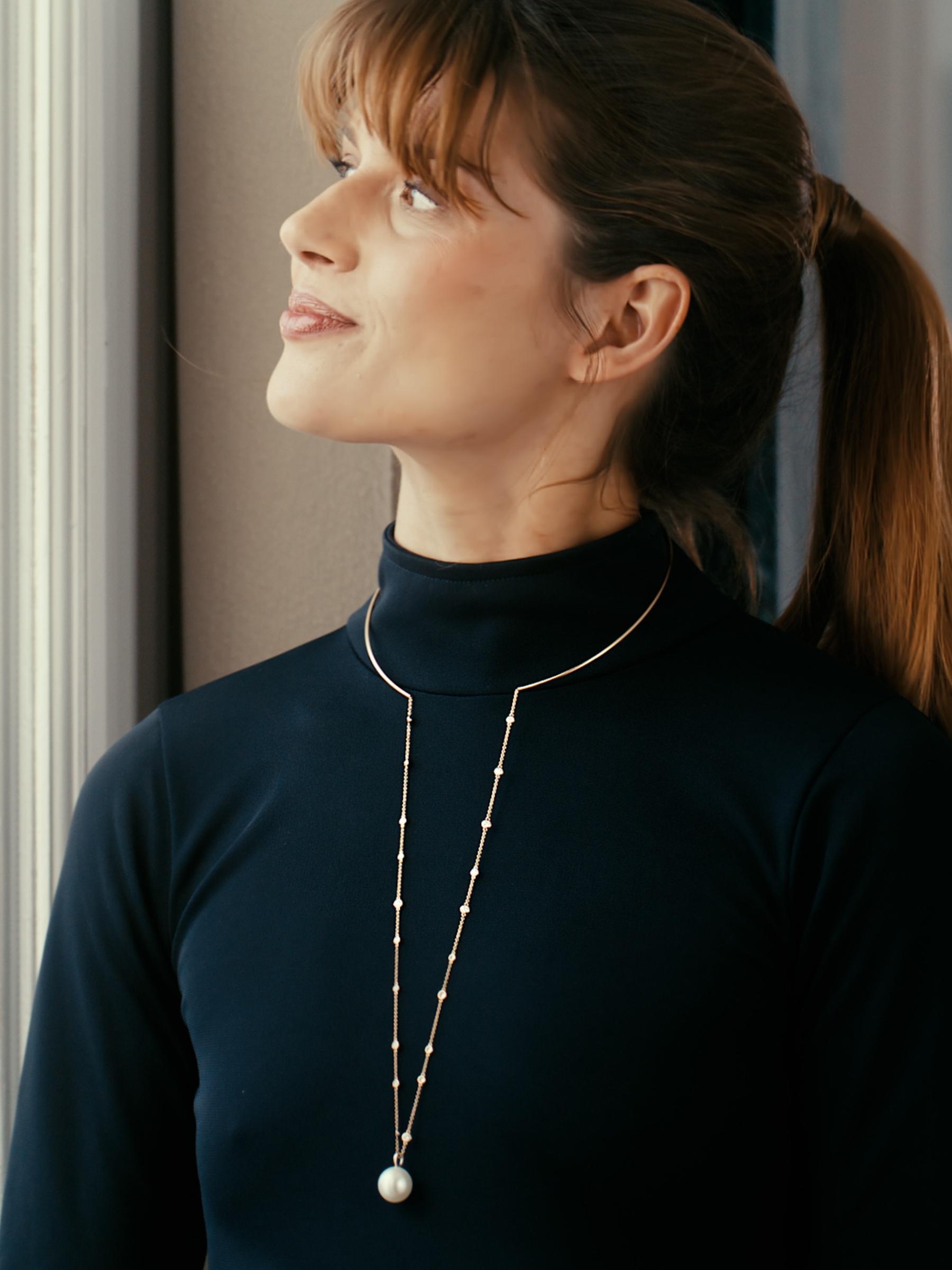 Pearl necklace in yellow gold with diamonds and South Sea pearl