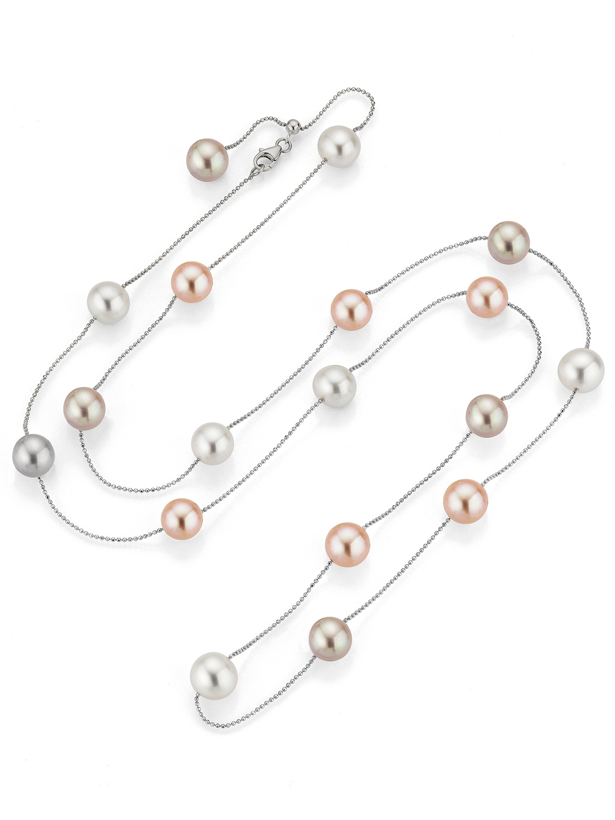 Delicate white gold necklace with multicoloured Freshwater pearls
