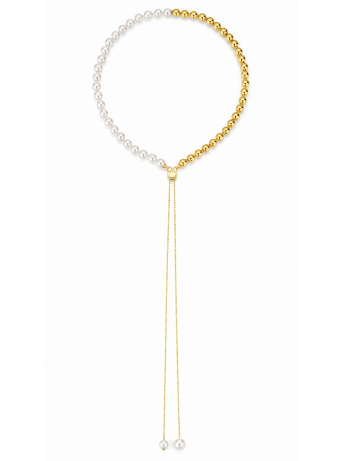 Wandelbare Akoya-Perlenkette mit Slide-Verschluss und Kugeln in Gelbgold