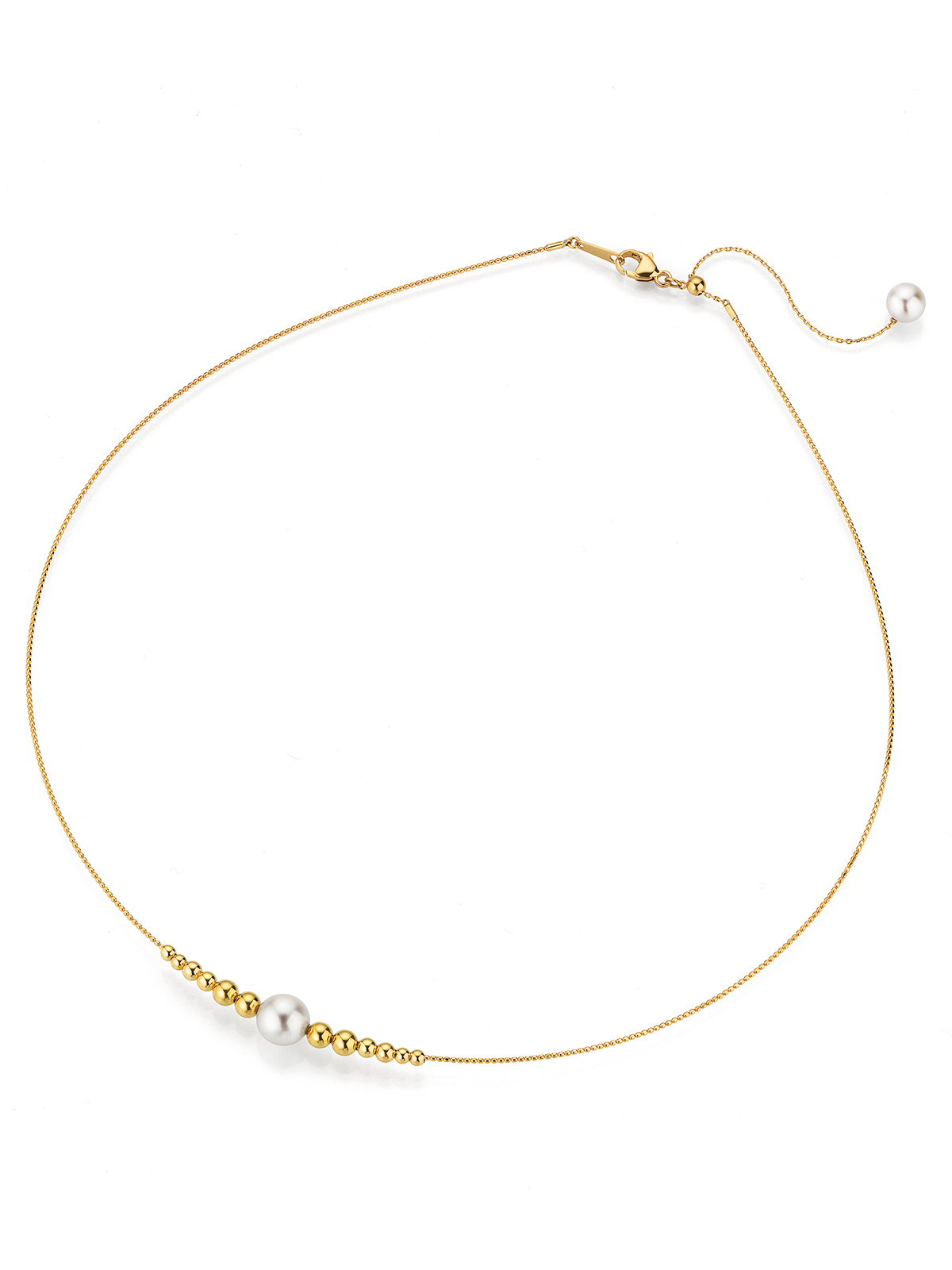 Delicate necklace with Akoya pearl and yellow gold beads