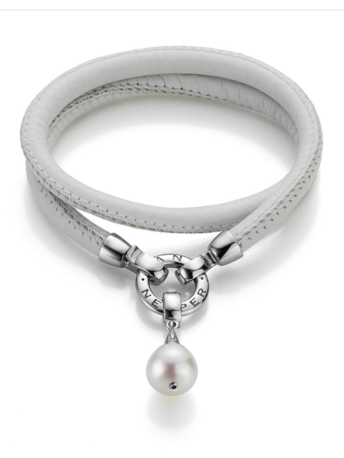 Wandelbares Lederarmband in Weiß mit Südsee Perlenanhänger