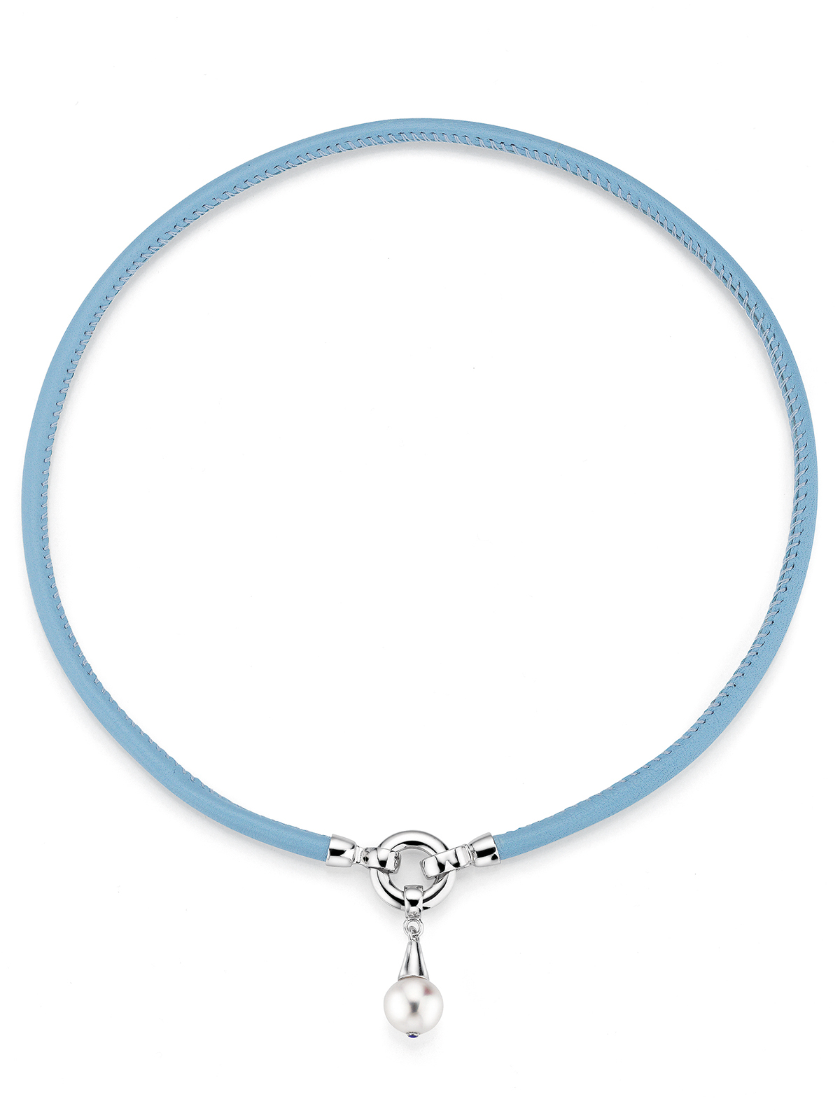 Versatile leather bracelet in blue with Freshwater pearl pendant