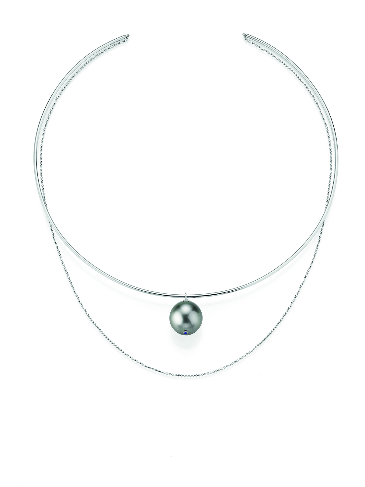 Pearl necklace in white gold with large Tahiti pearl