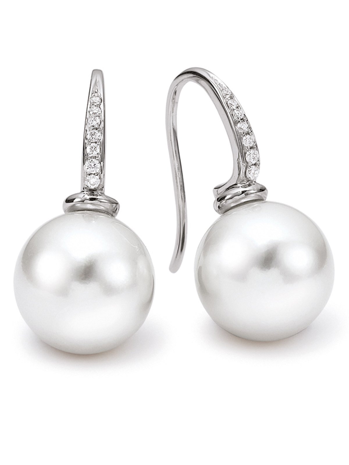 SD13-7AaQqFPKGDf6B3 White gold ear hooks with diamonds and South Sea pearls