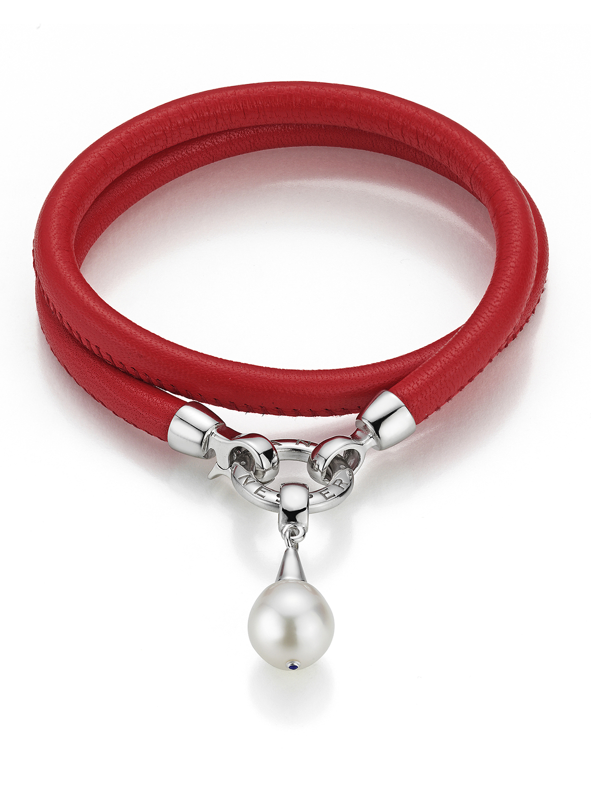 Wandelbares Lederarmband in Rot mit Südsee Perlenanhänger