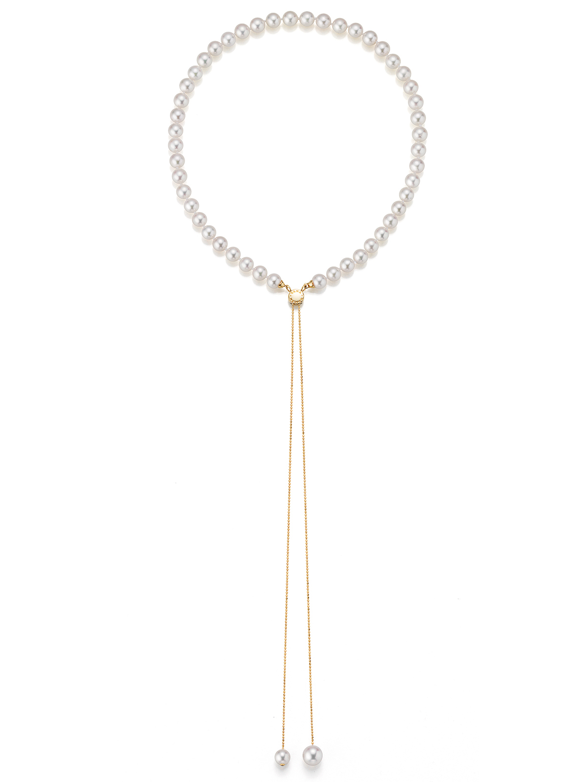 Transformable Akoya pearl necklace with slide closure in yellow gold