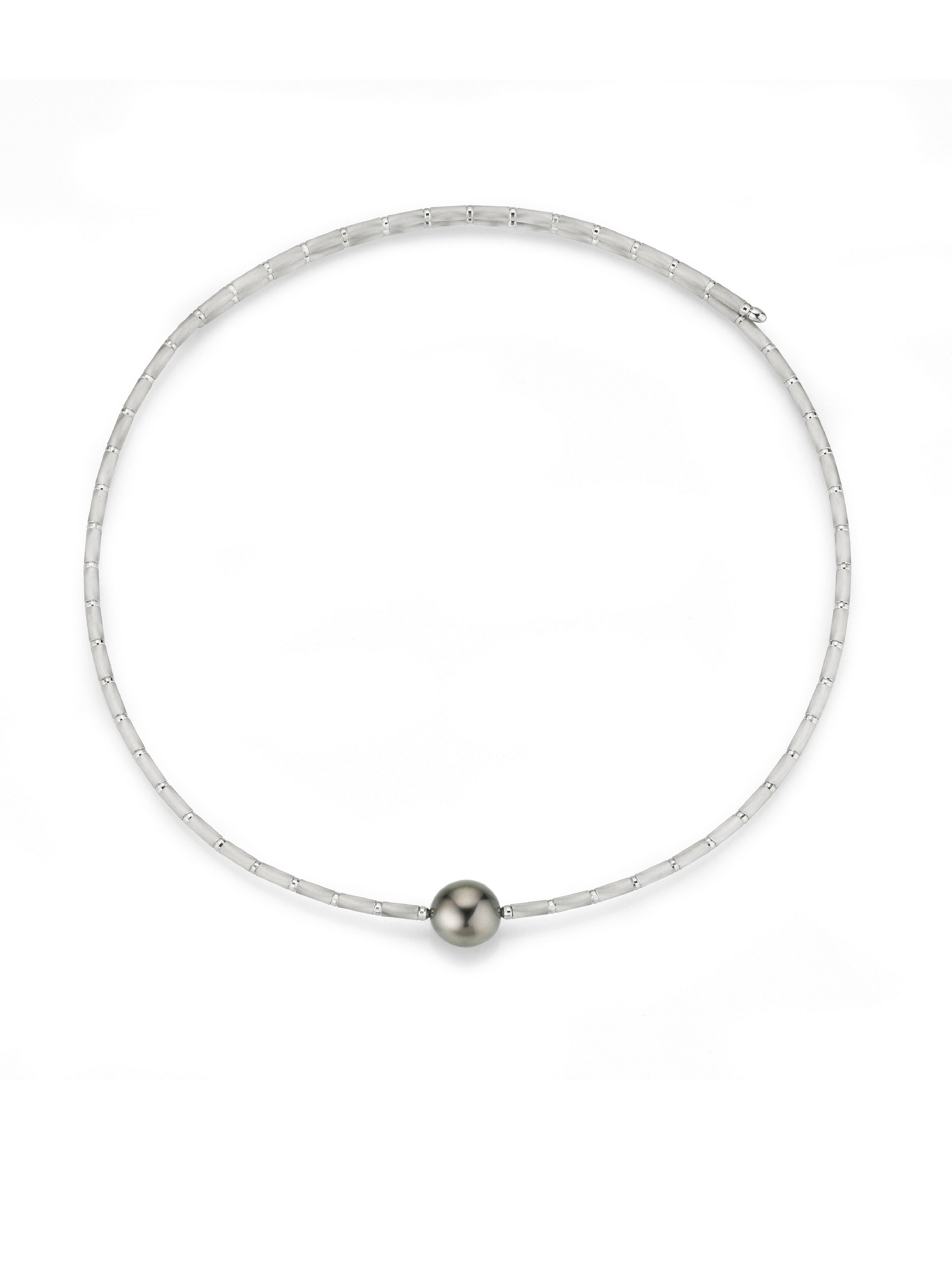 Magnetischer Halsreif in Weißgold mit Tahitiperle