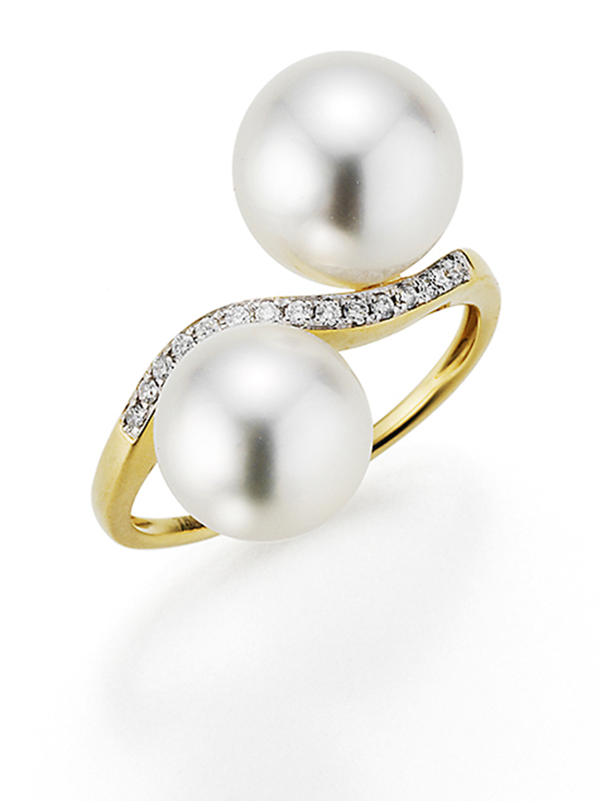 Ring in Gelbgold mit Südseeperlen und Brillantkranz