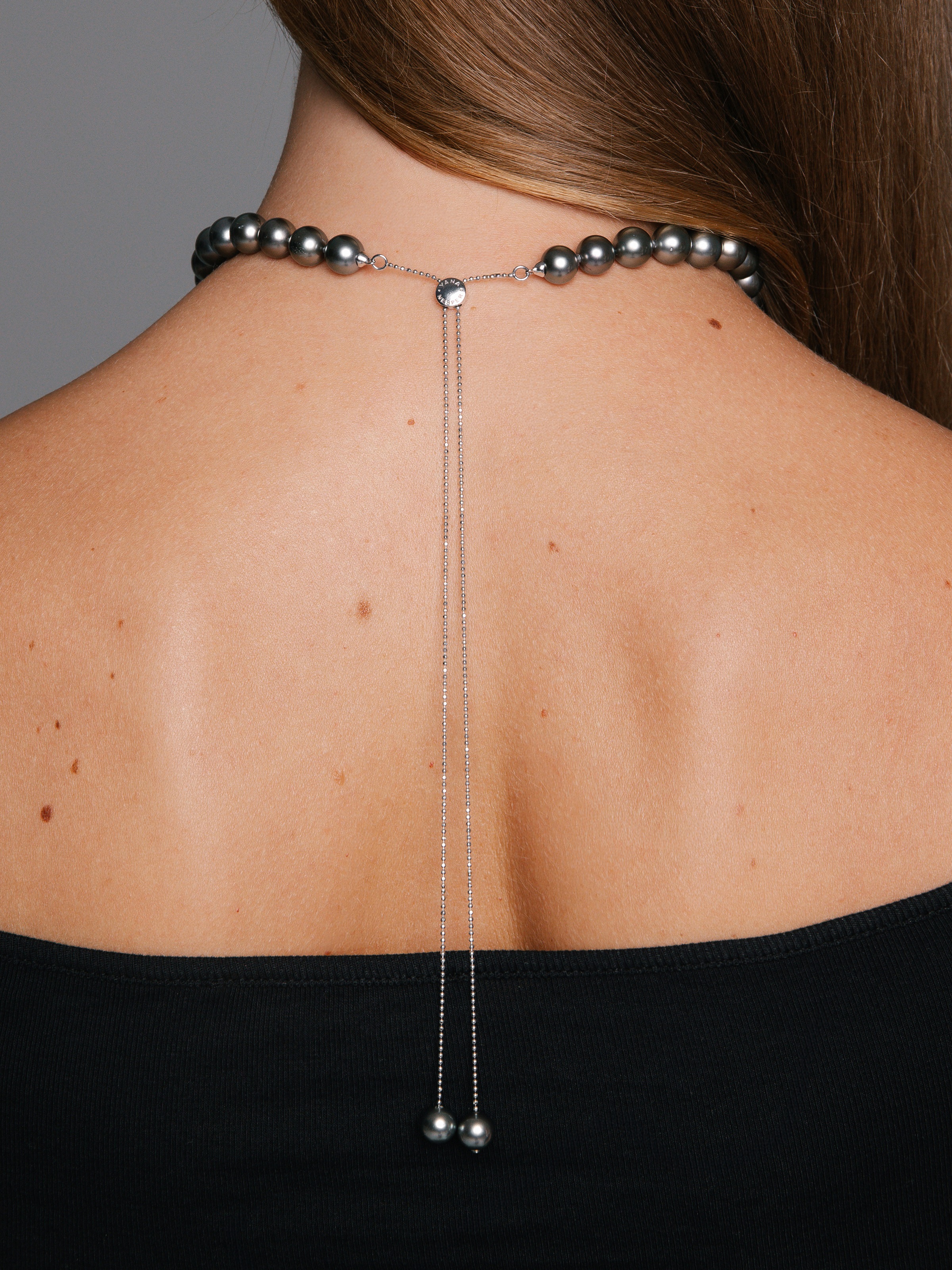 Transformable Tahiti pearl necklace in white gold with slide closure