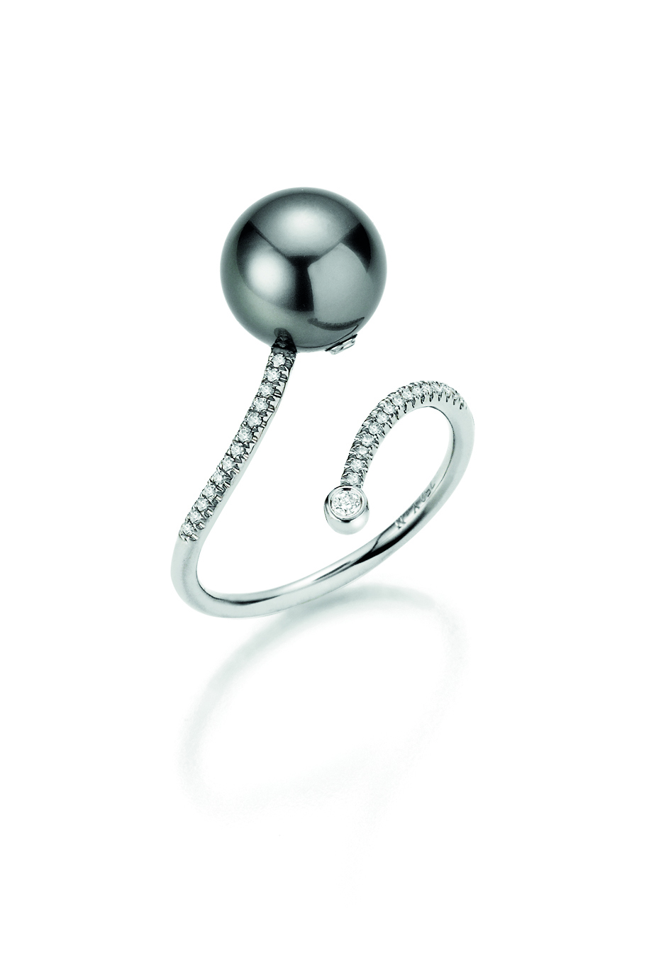 Offener Goldring mit Tahitiperle und Brillanten 