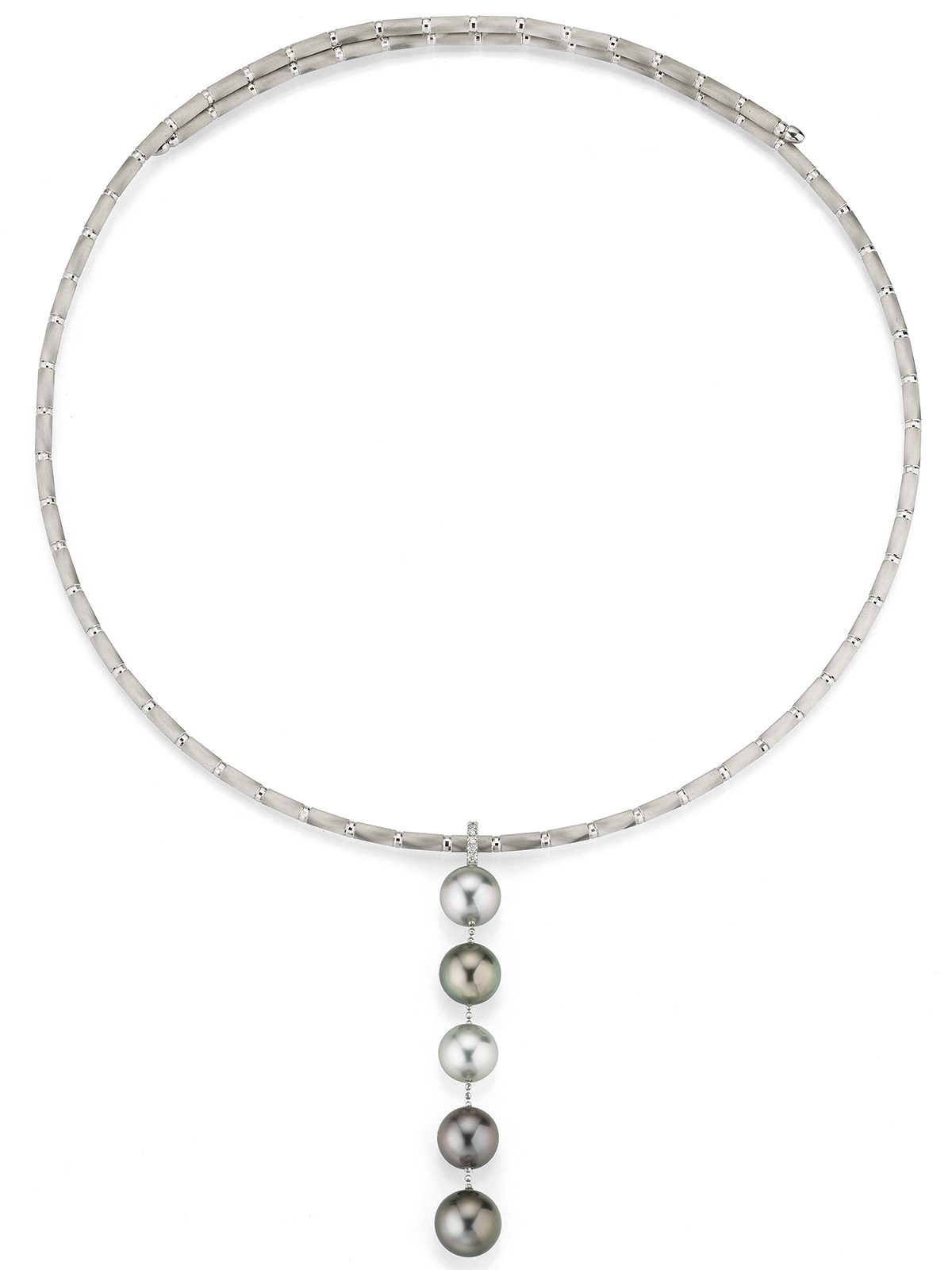 Statement-Kette aus Weißgold mit Tahitiperlenanhänger und Brillanten