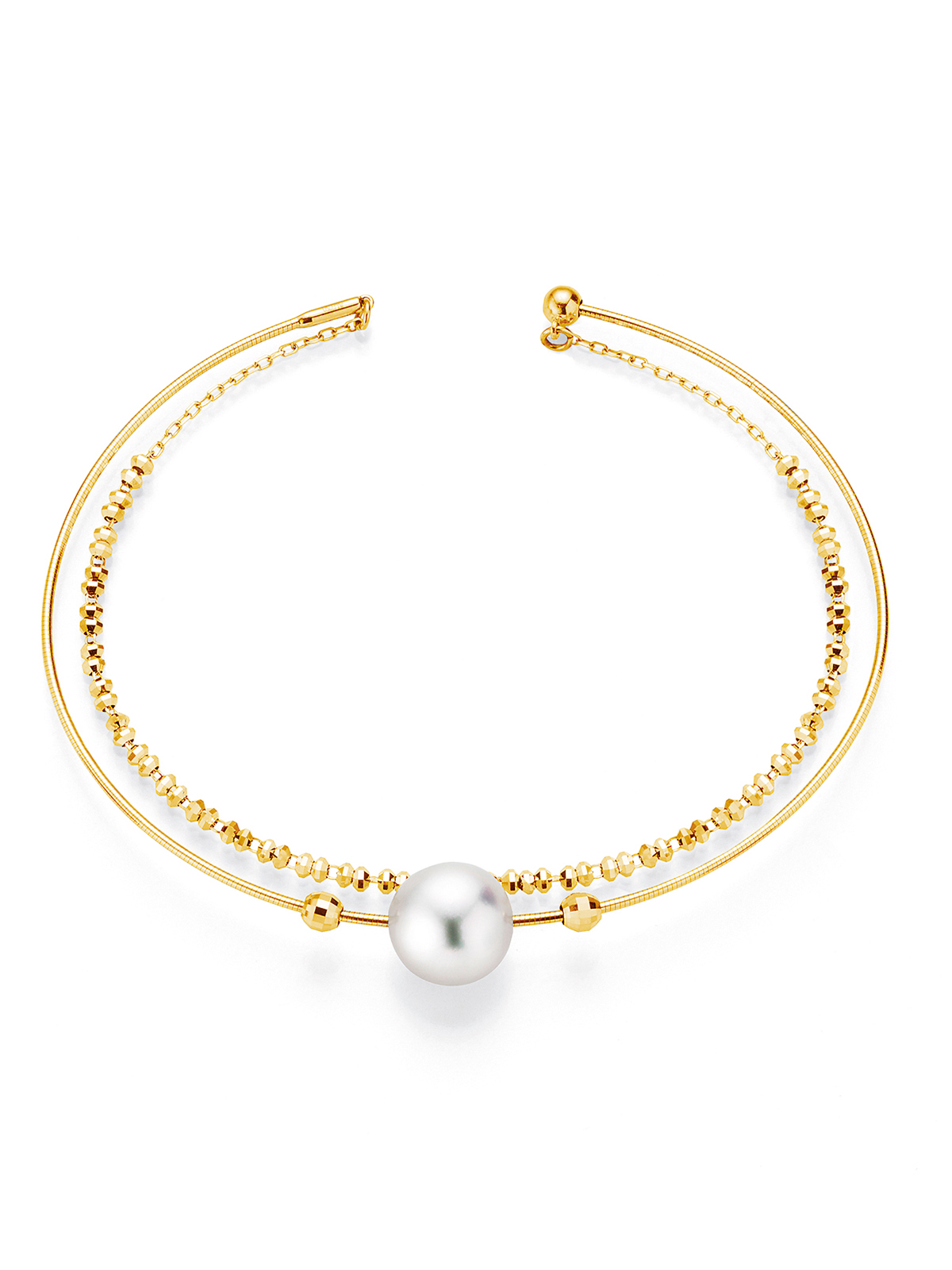 Multi-row Akoya pearl bracelet in yellow gold