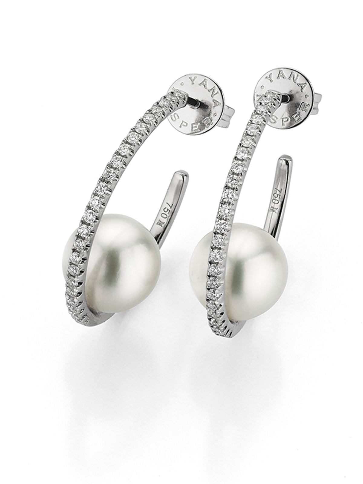 Creoles with diamonds and Freshwater pearls