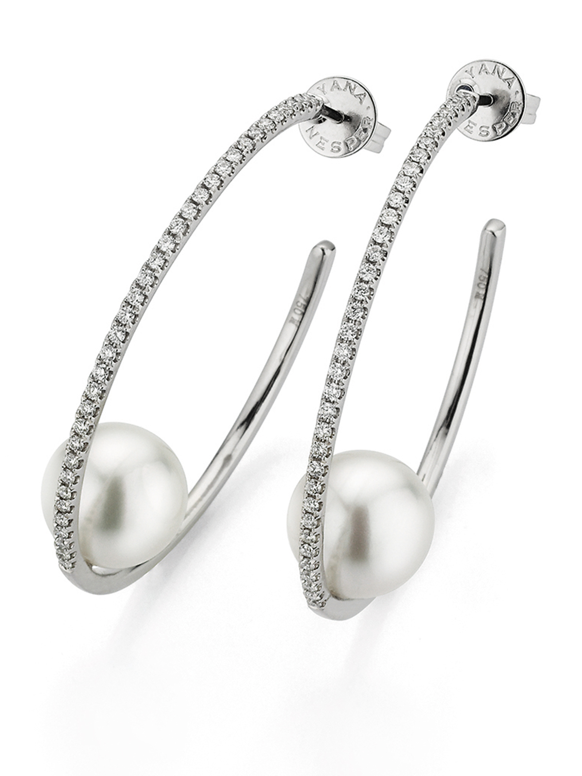 Creoles with diamonds and Freshwater pearls