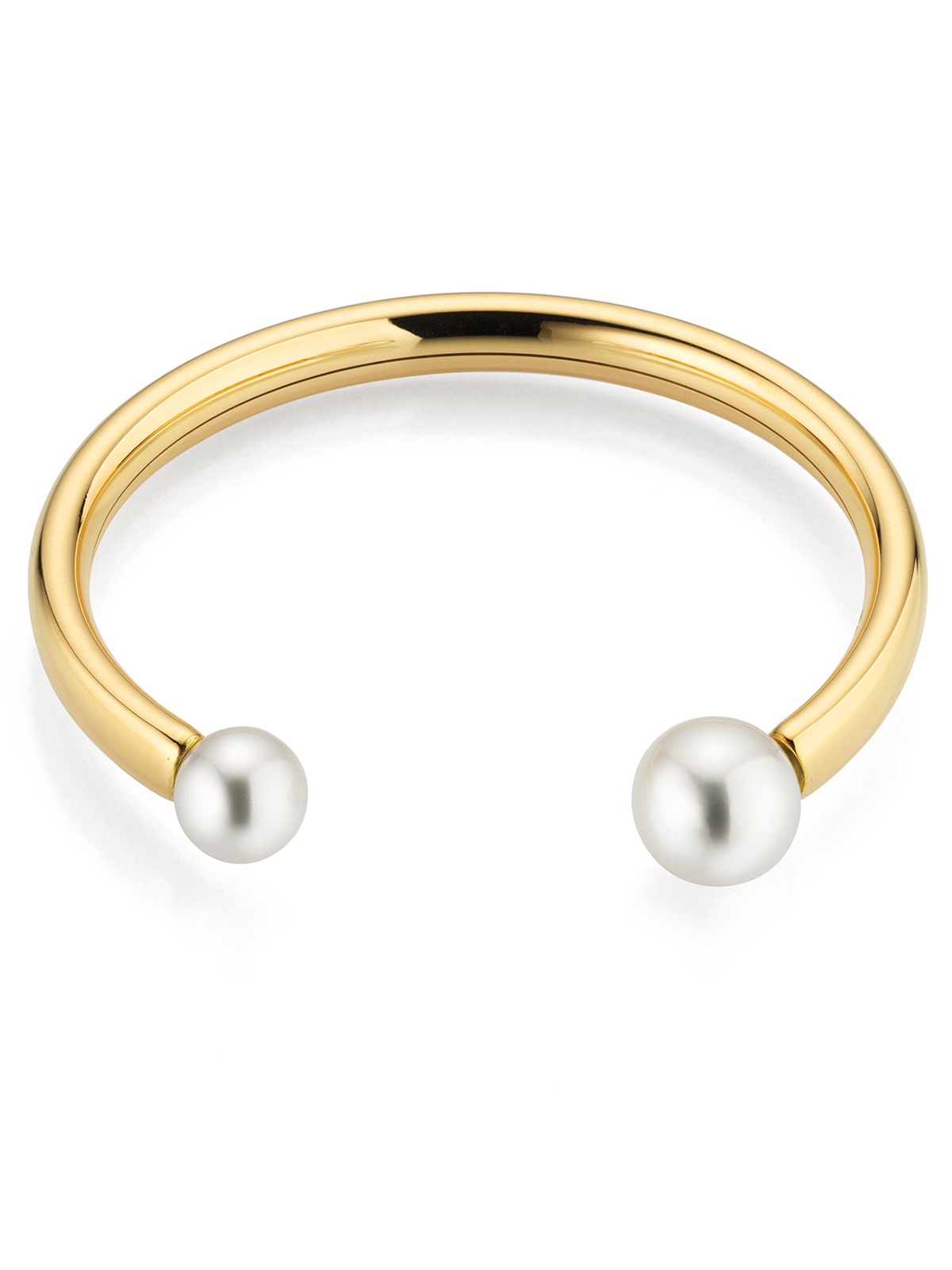 Yellow gold bangle with South Sea pearls