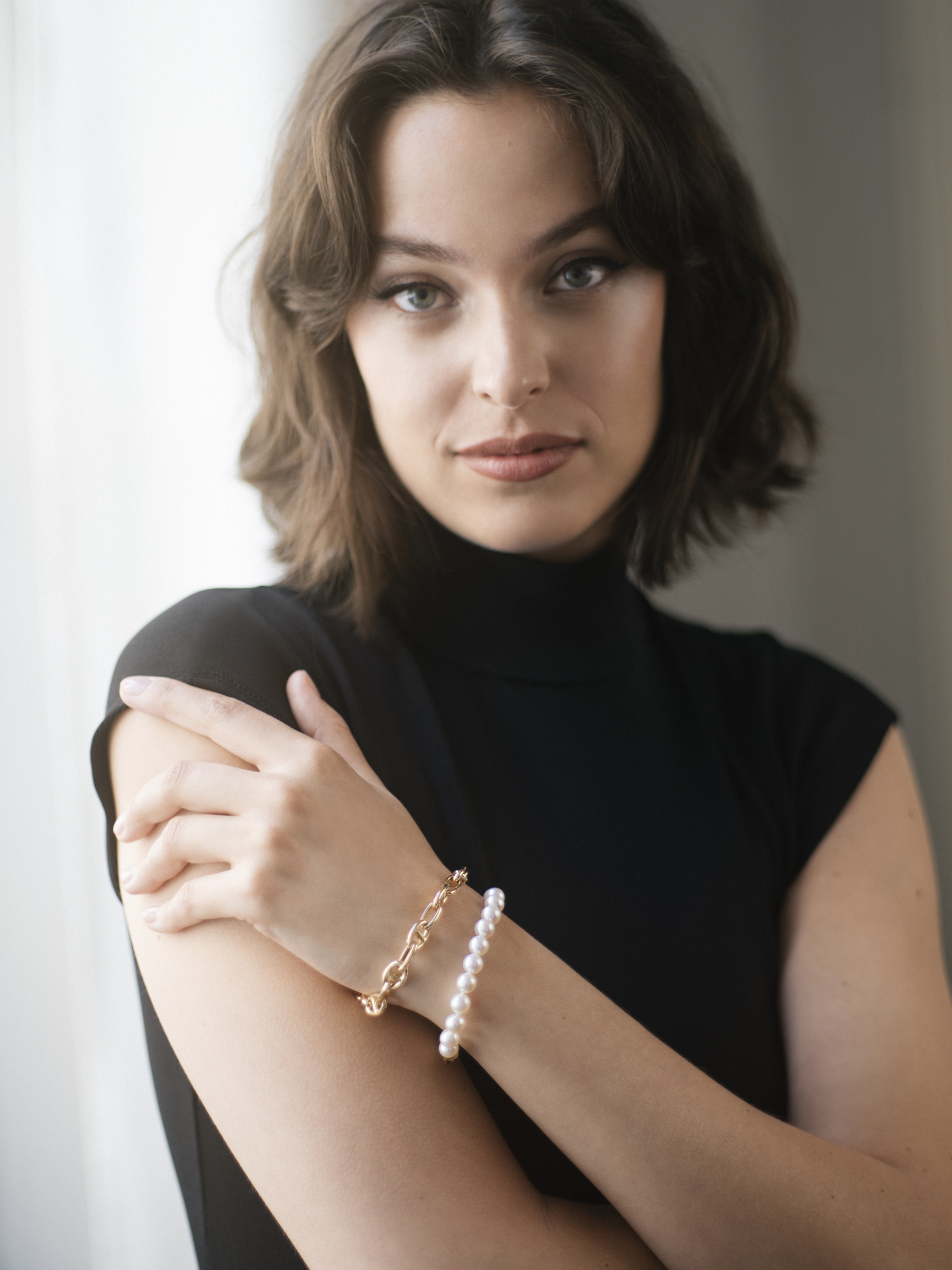 3 in 1 Perlenkette mit Akoyaperlen und maritimen Gelbgoldgliedern