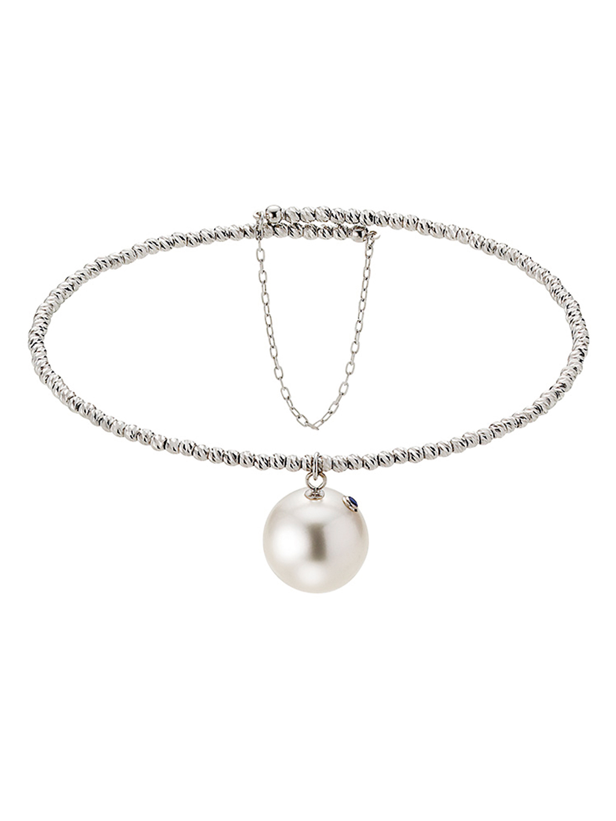 Beautiful bangle with single pendant pearl and fine gold chain