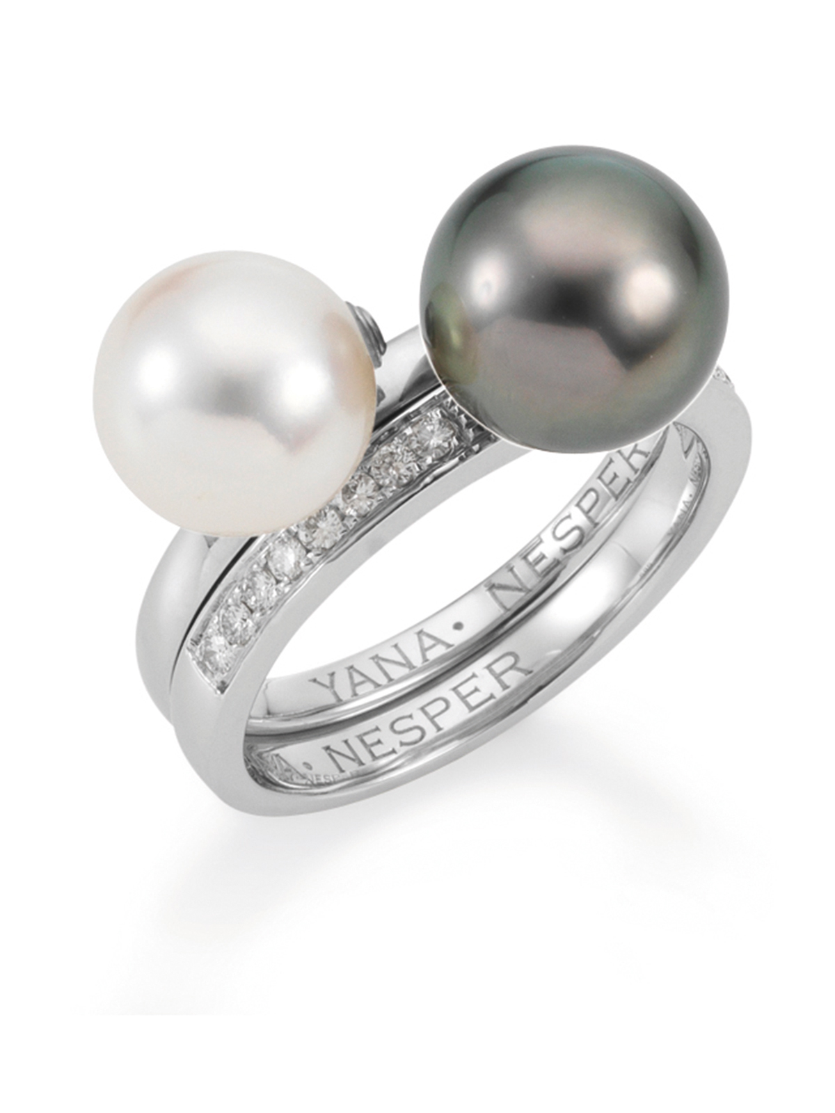 Doppelreihiger Ring mit Tahiti- und Südseeperlen und Brillantkranz