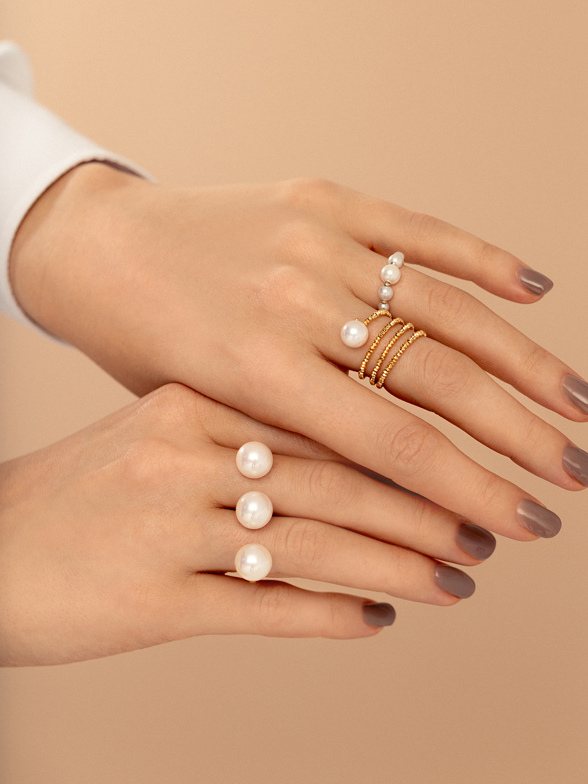 Statement double ring with Freshwater pearls