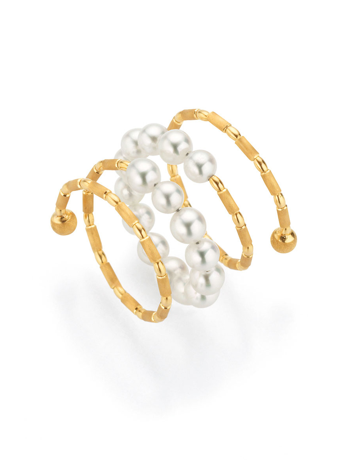 Delicate wrap ring in yellow gold with Akoya pearls