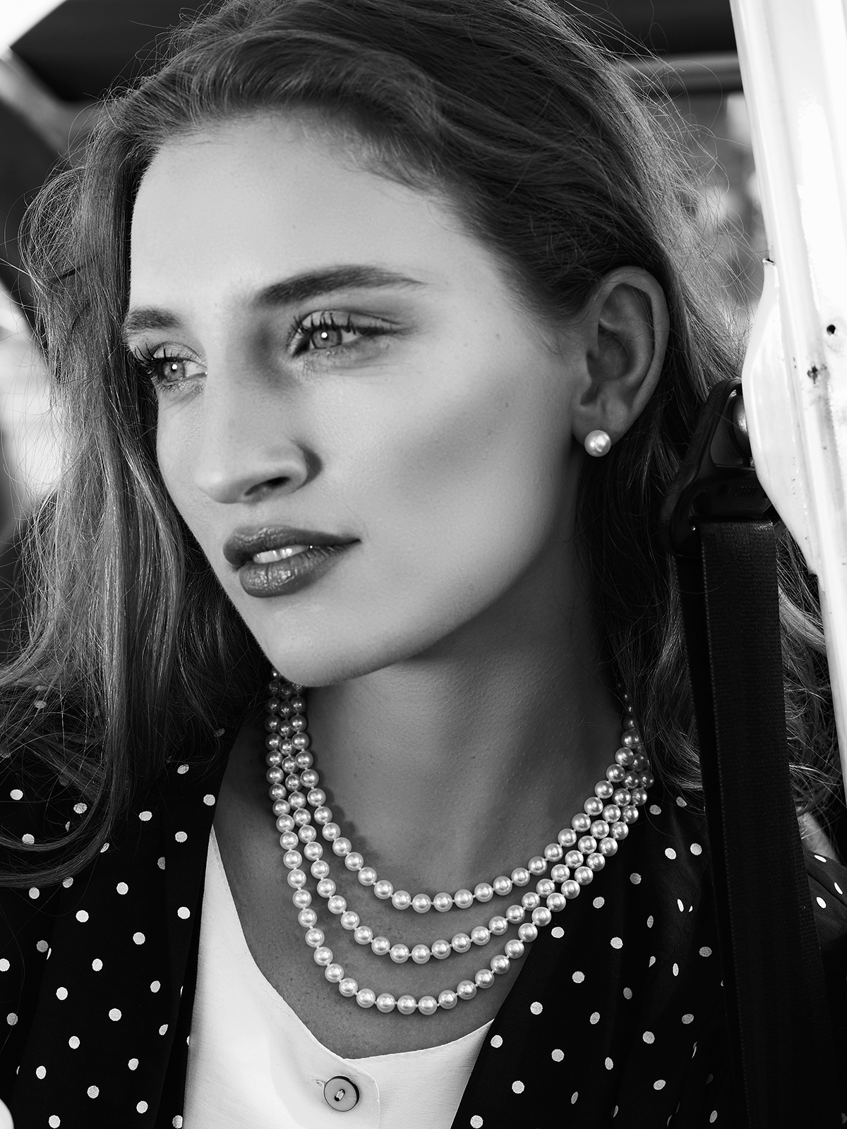 Three-row Akoya pearl necklace