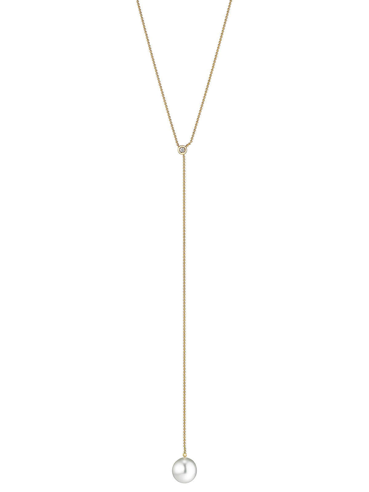 Y-Kette in Gelbgold mit Brillant und Südseeperle