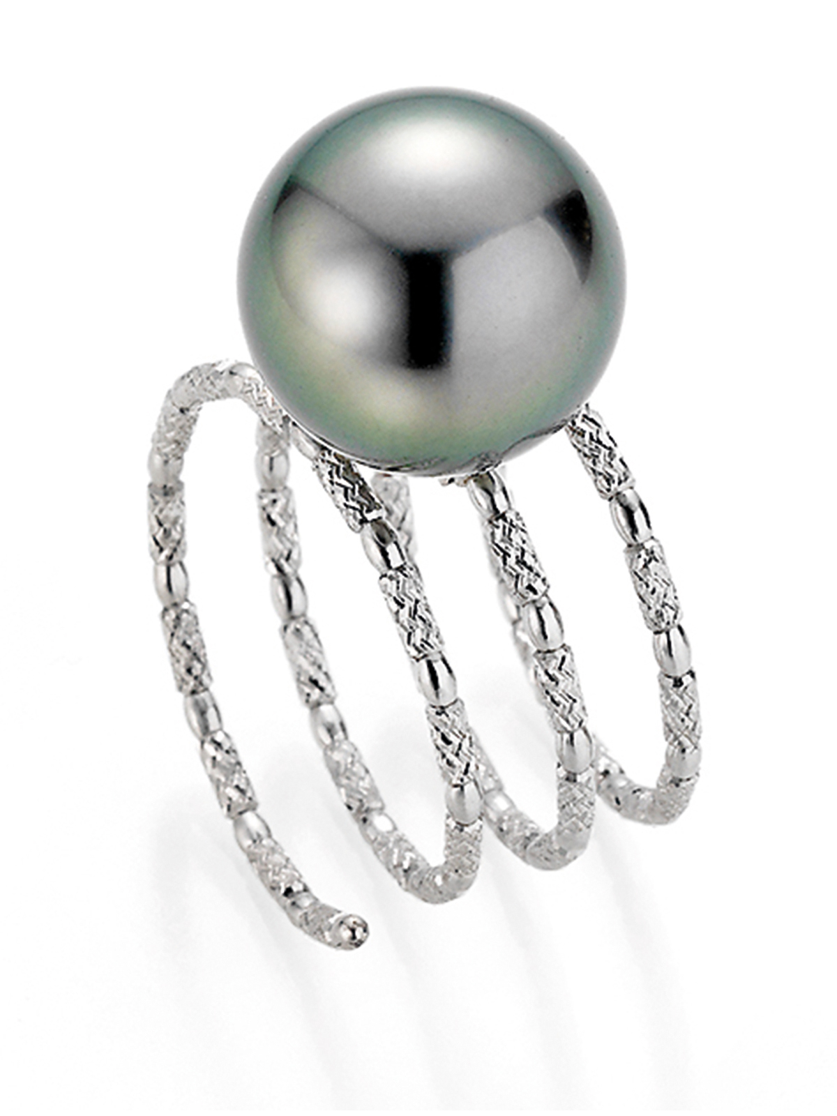 Wrap ring in white gold with dark Tahiti pearl