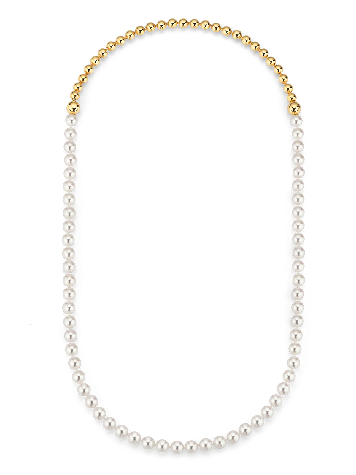 3 in 1 Kette mit Akoyaperlen und Gelbgoldkugeln