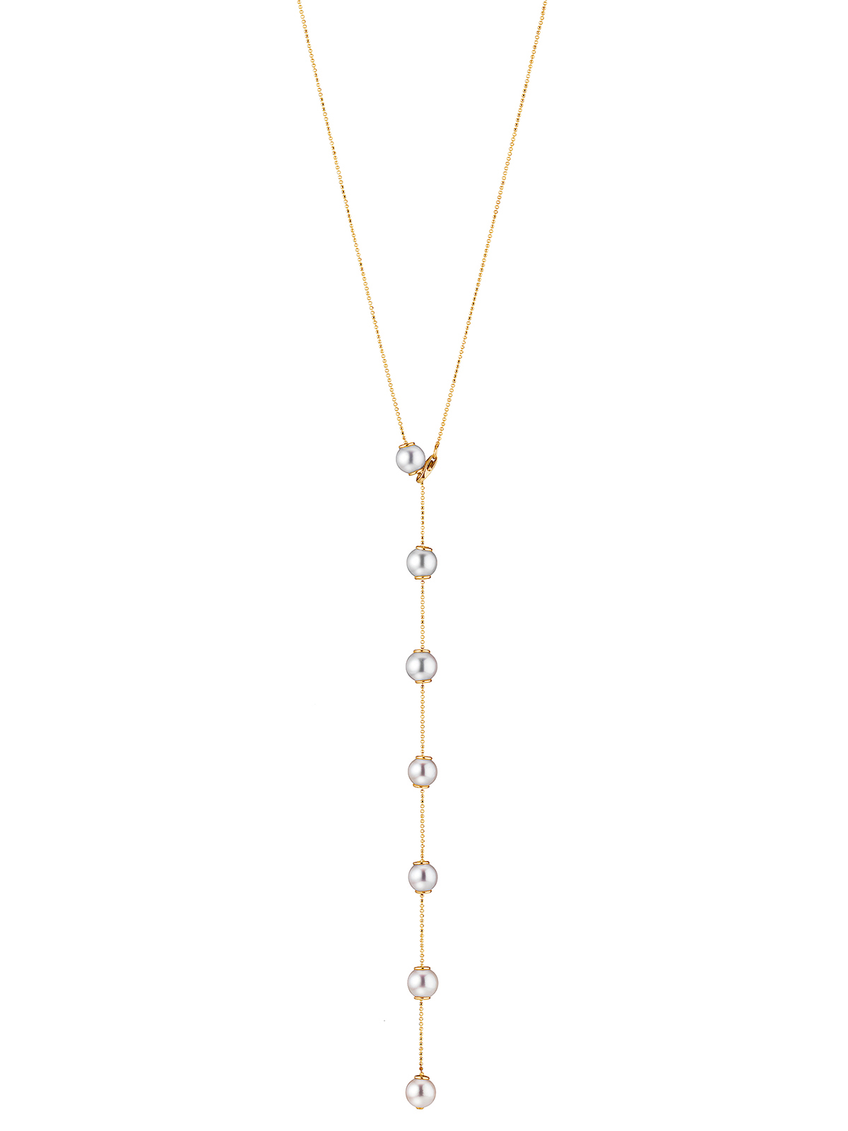 Transformable pearl necklace in yellow gold with Akoya pearls