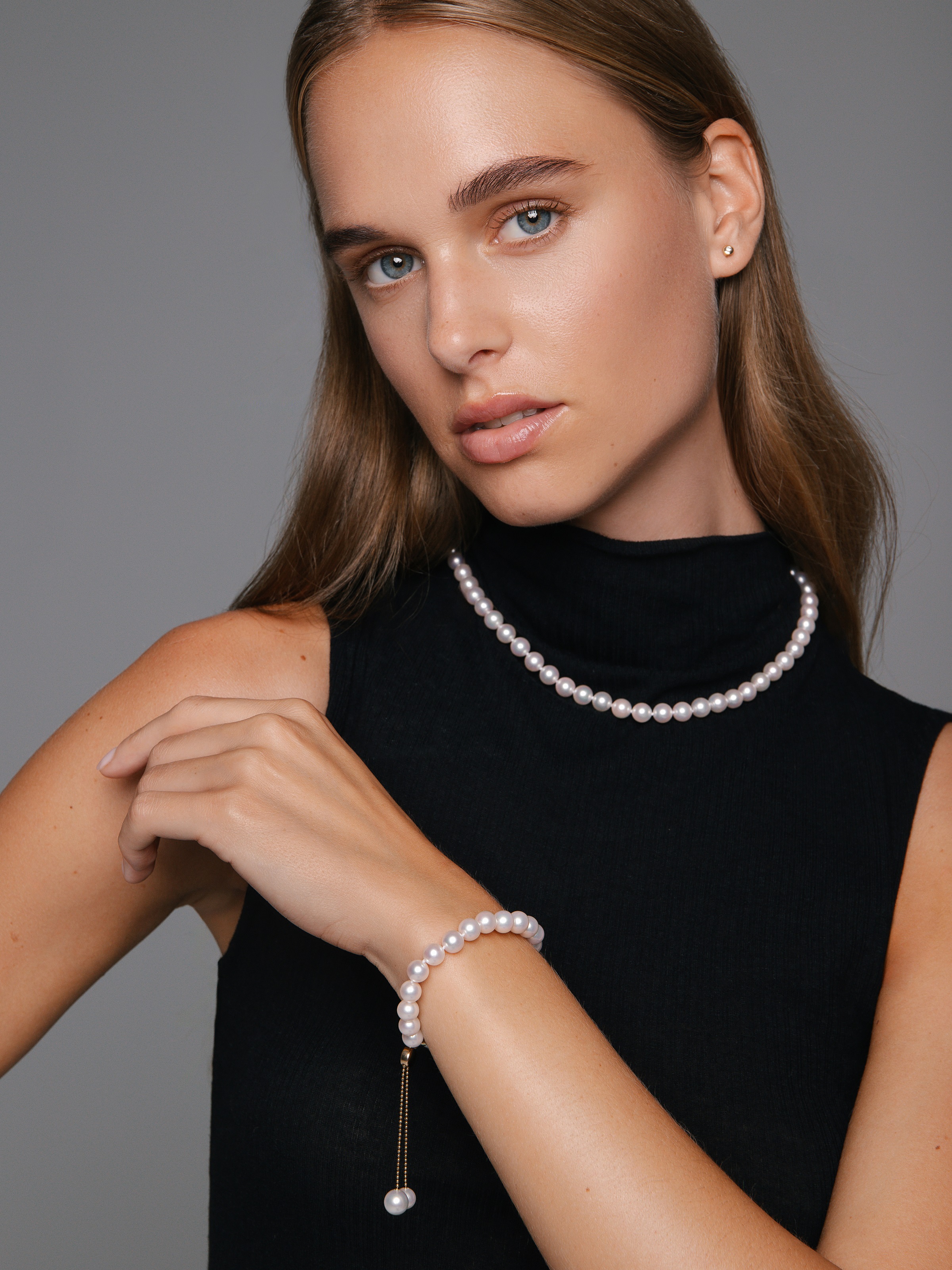 Wandelbares Akoya-Perlenarmband in Gelbgold mit Slide-Verschluss