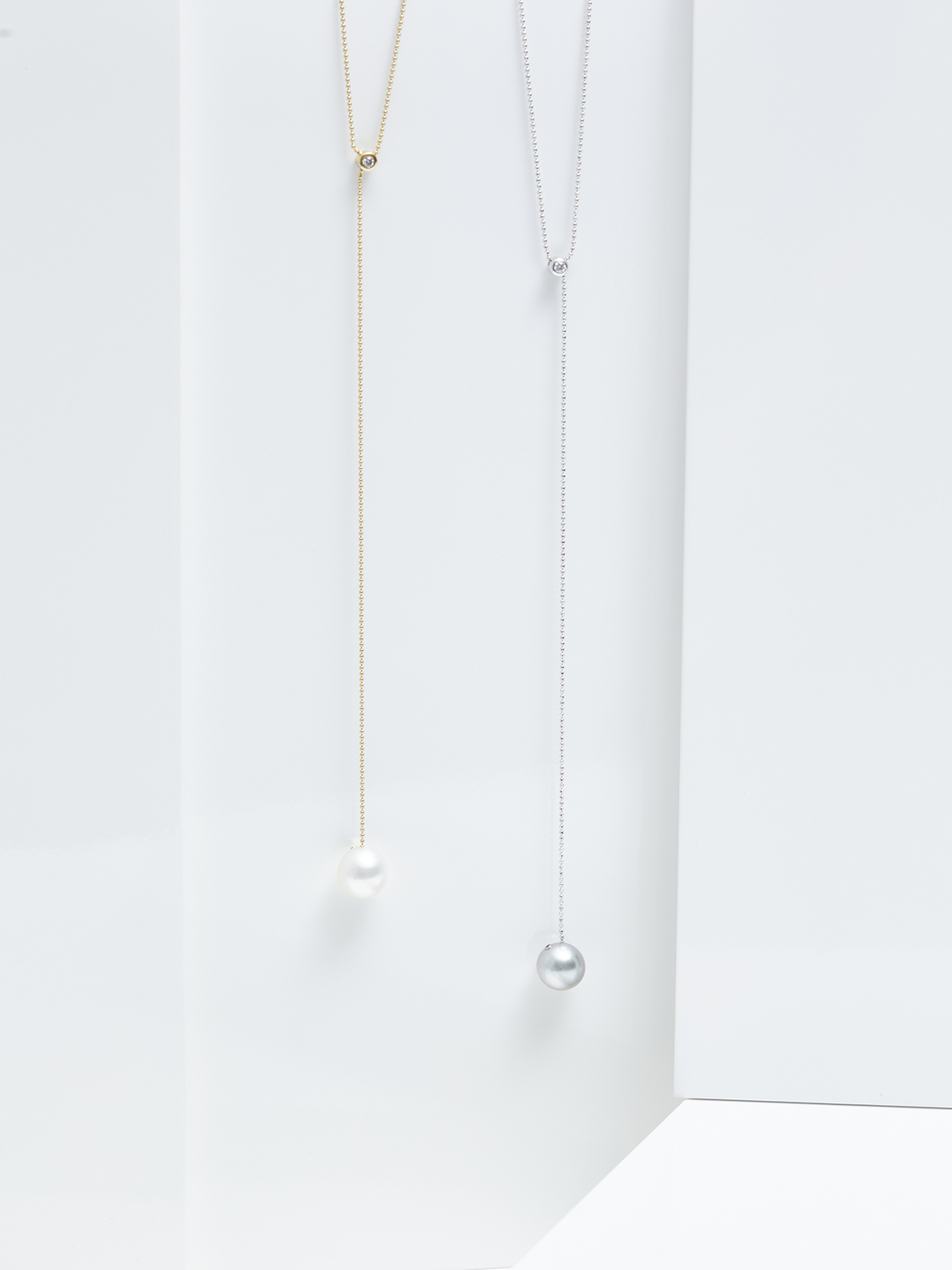 Y-Kette in Weißgold mit Brillant und Tahitiperle