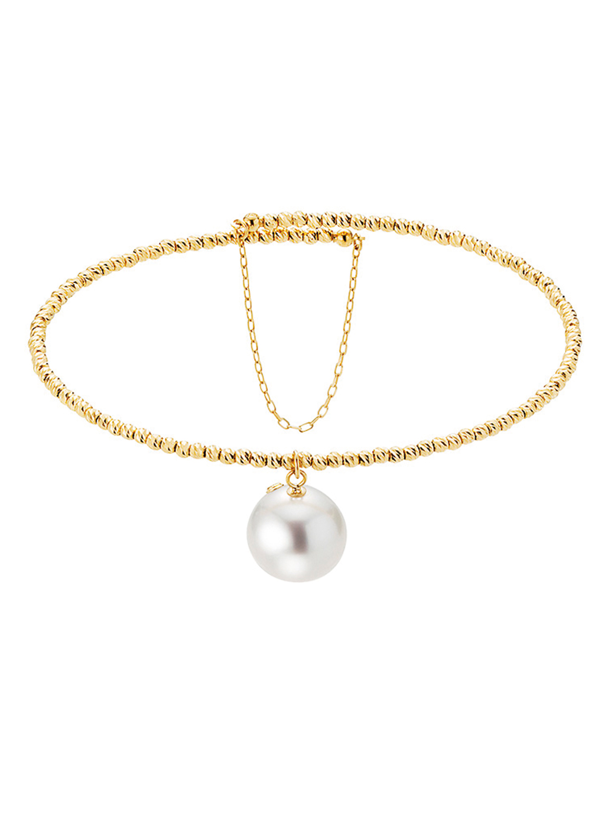 Beautiful bangle with single pendant pearl and fine gold chain