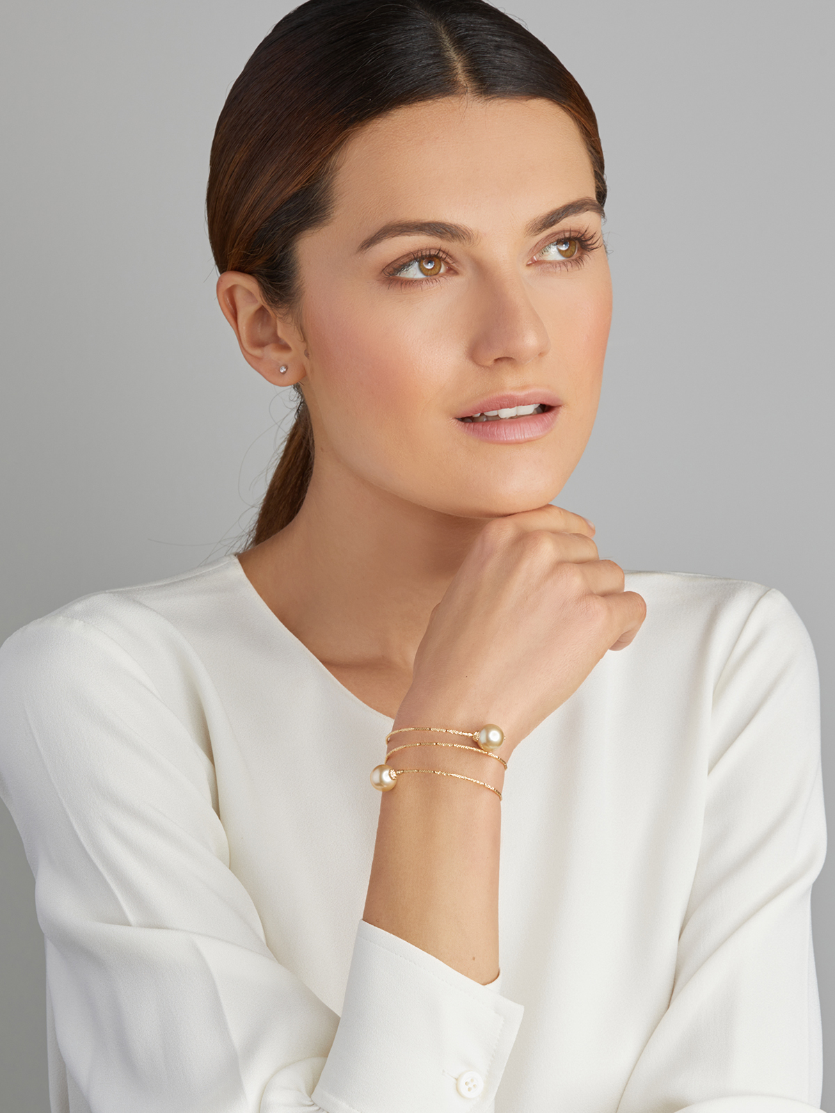 Armband in Gelbgold mit goldfarbenen Südseeperlen