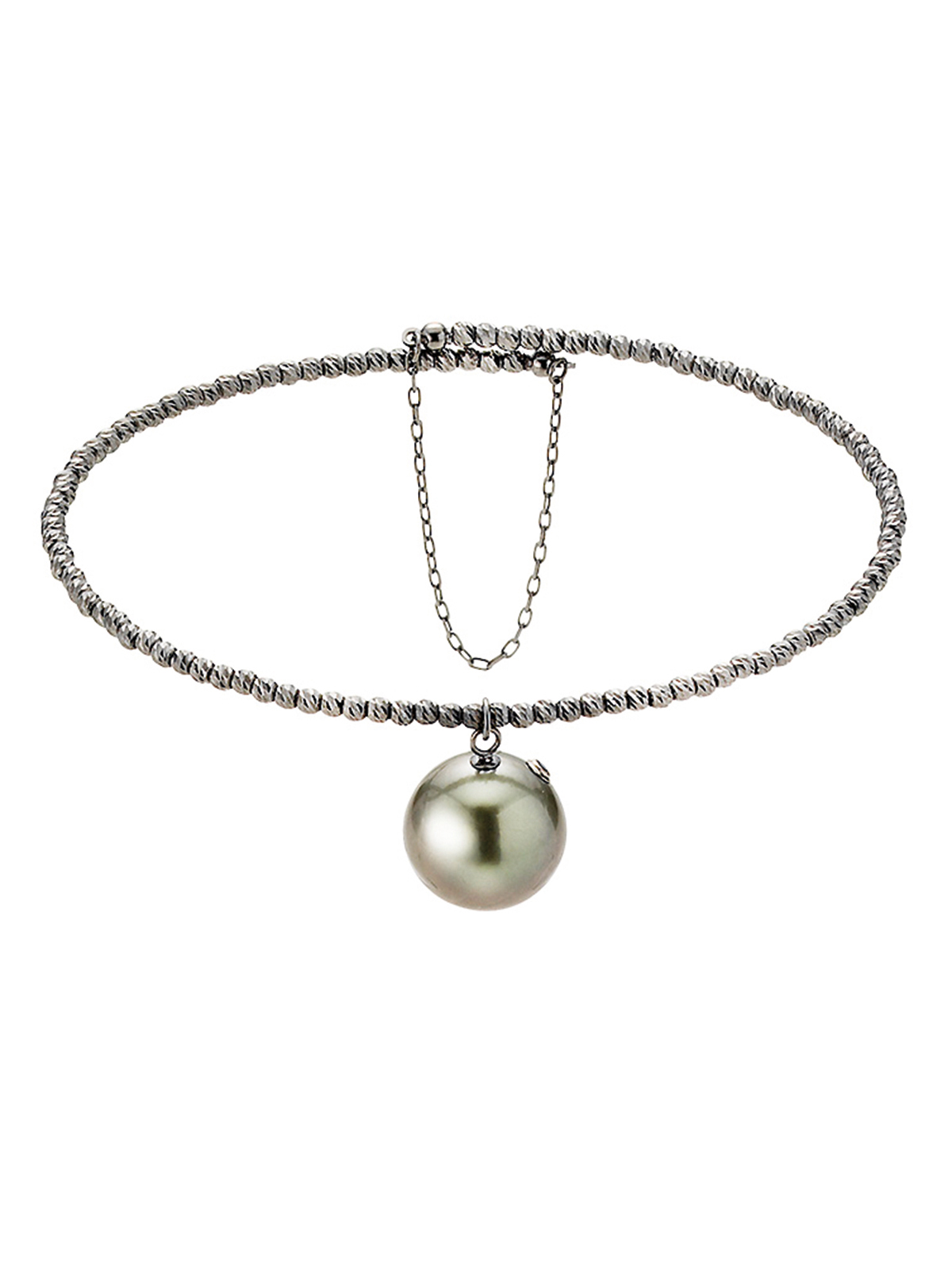 Beautiful bangle with single pendant pearl and fine white gold chain
