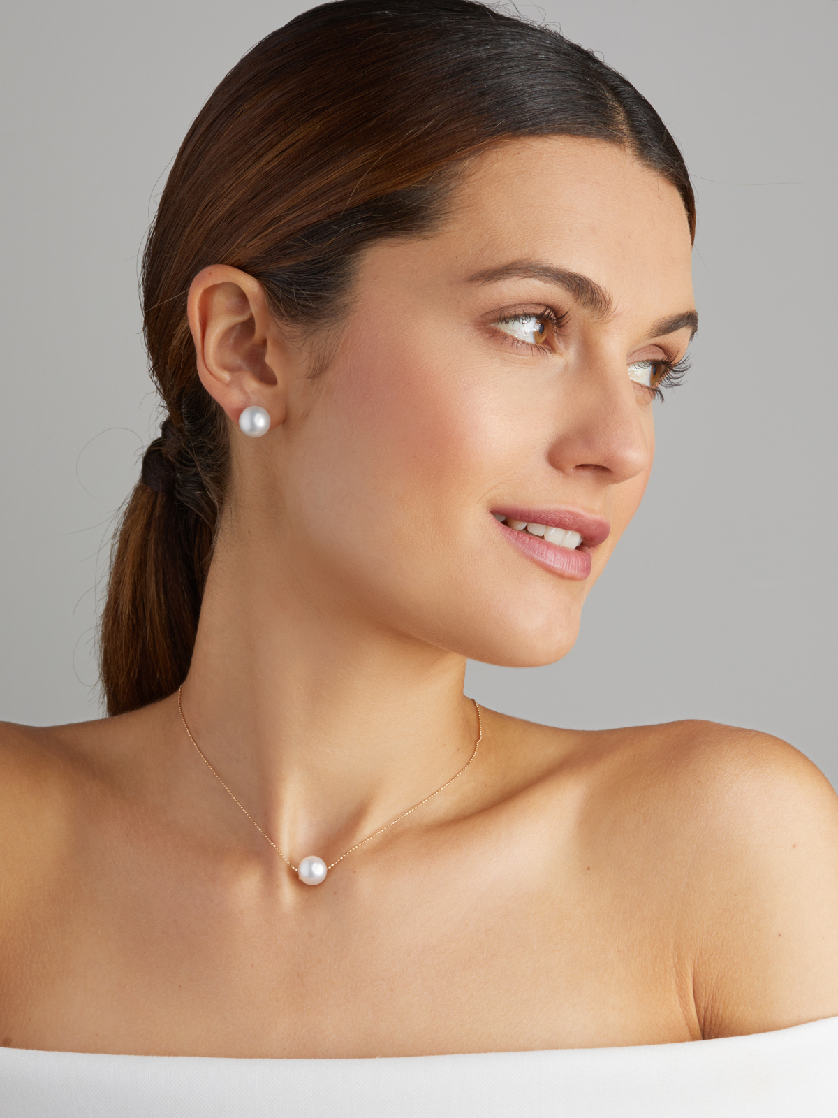 SD91-7_18663 Bubbles yellow gold necklace with South Sea pearl