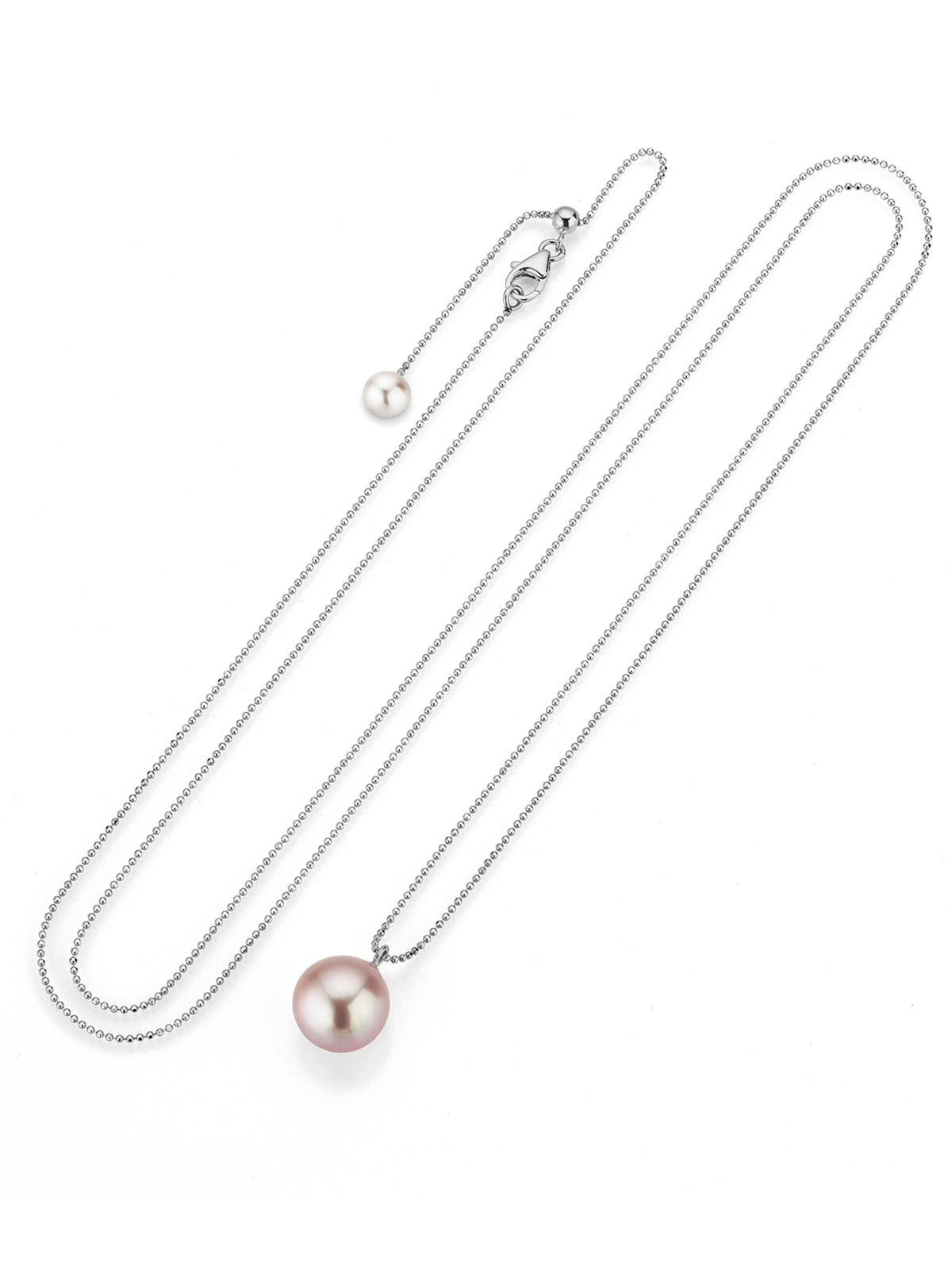 Lange Perlenkette mit großer, rosaroter Perle