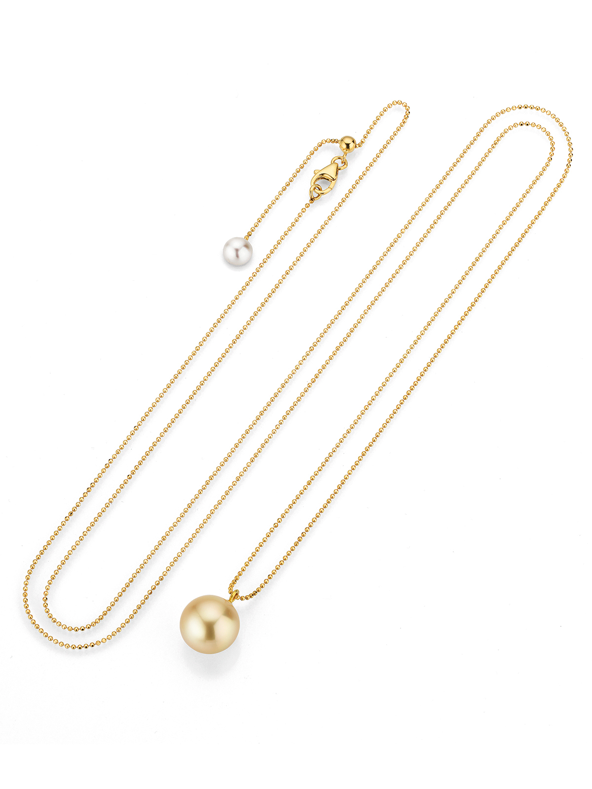 Long pearl necklace with golden South Sea pearl pendant