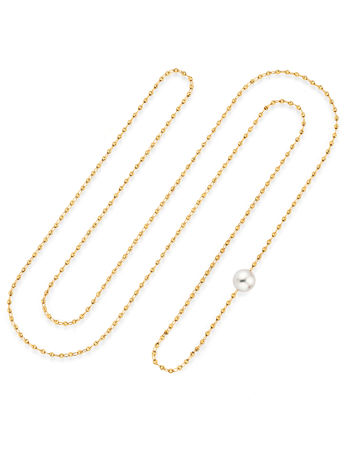 Effektvolle lange Goldkette mit Akoya Perle