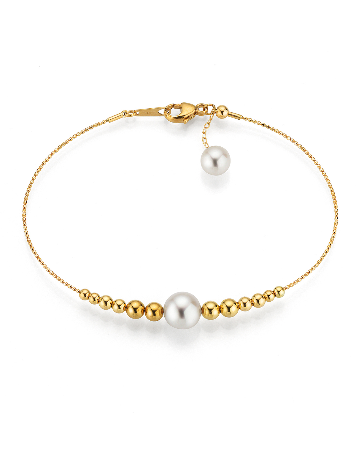 Delicate bangle with Akoya pearl and yellow gold beads