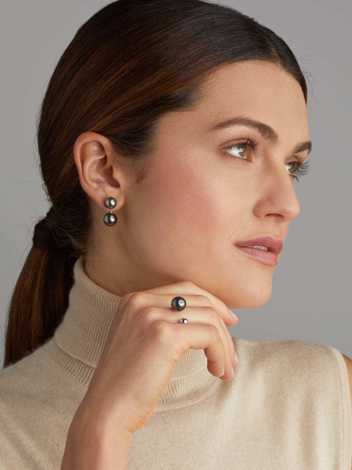 UN97-7_19518 Double Tahiti stud earrings with detachable pearls