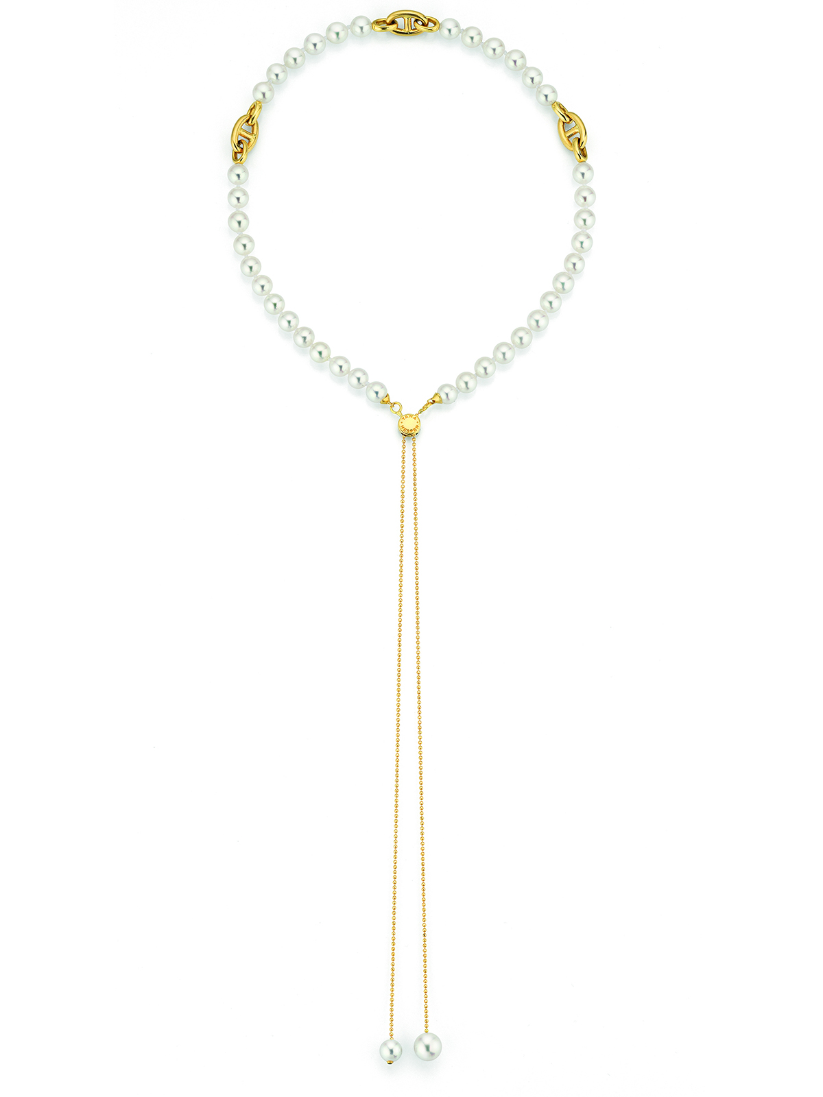Wandelbare Akoya-Perlenkette mit Slide-Verschluss und Kettenglieder in Gelbgold