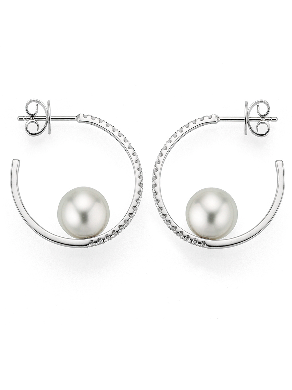 Creoles with diamonds and Freshwater pearls